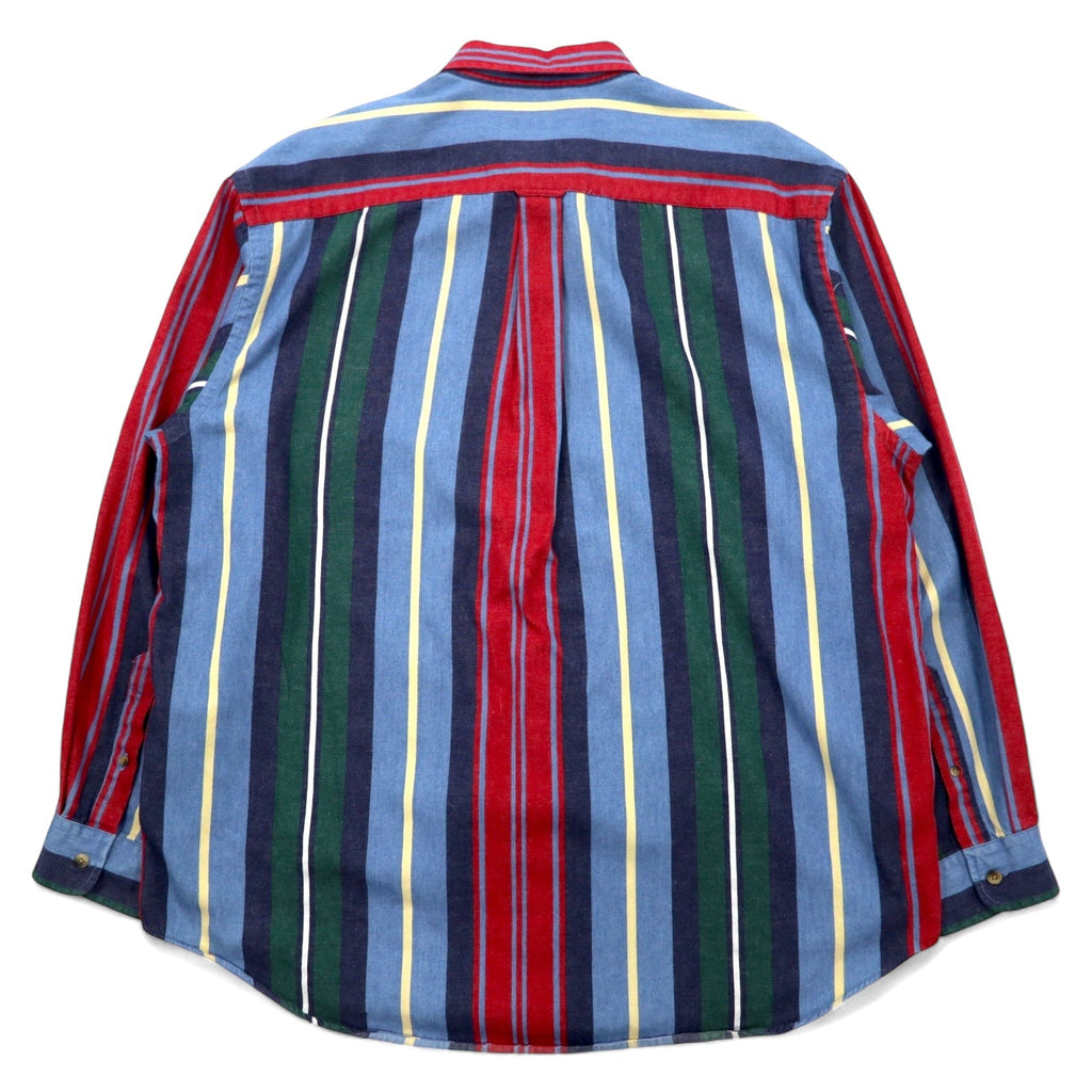 Camicia button-down Nautica USA, anni '90, a righe multicolor, taglia XL, blu, in cotone, con ricamo sul petto