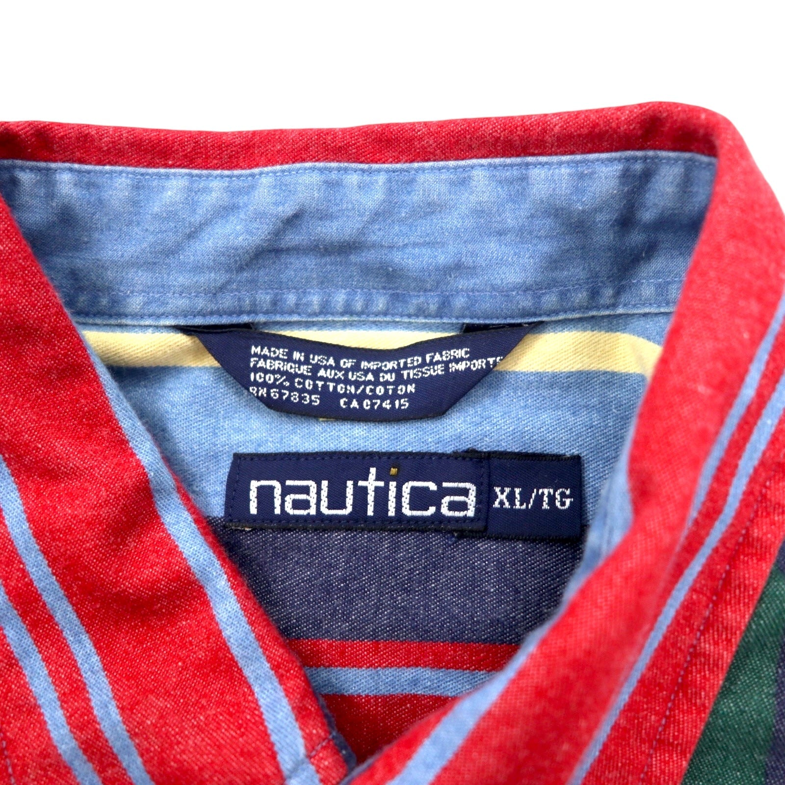 Camicia button-down Nautica USA, anni '90, a righe multicolor, taglia XL, blu, in cotone, con ricamo sul petto