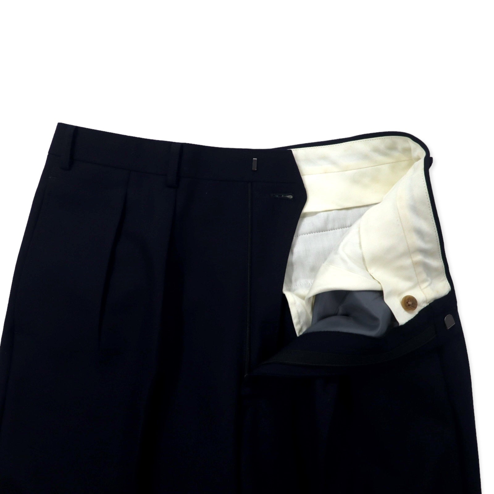 Pantalone ampio con pinces in gabardine old Burberrys, taglia 88, blu navy, lana, made in Japan