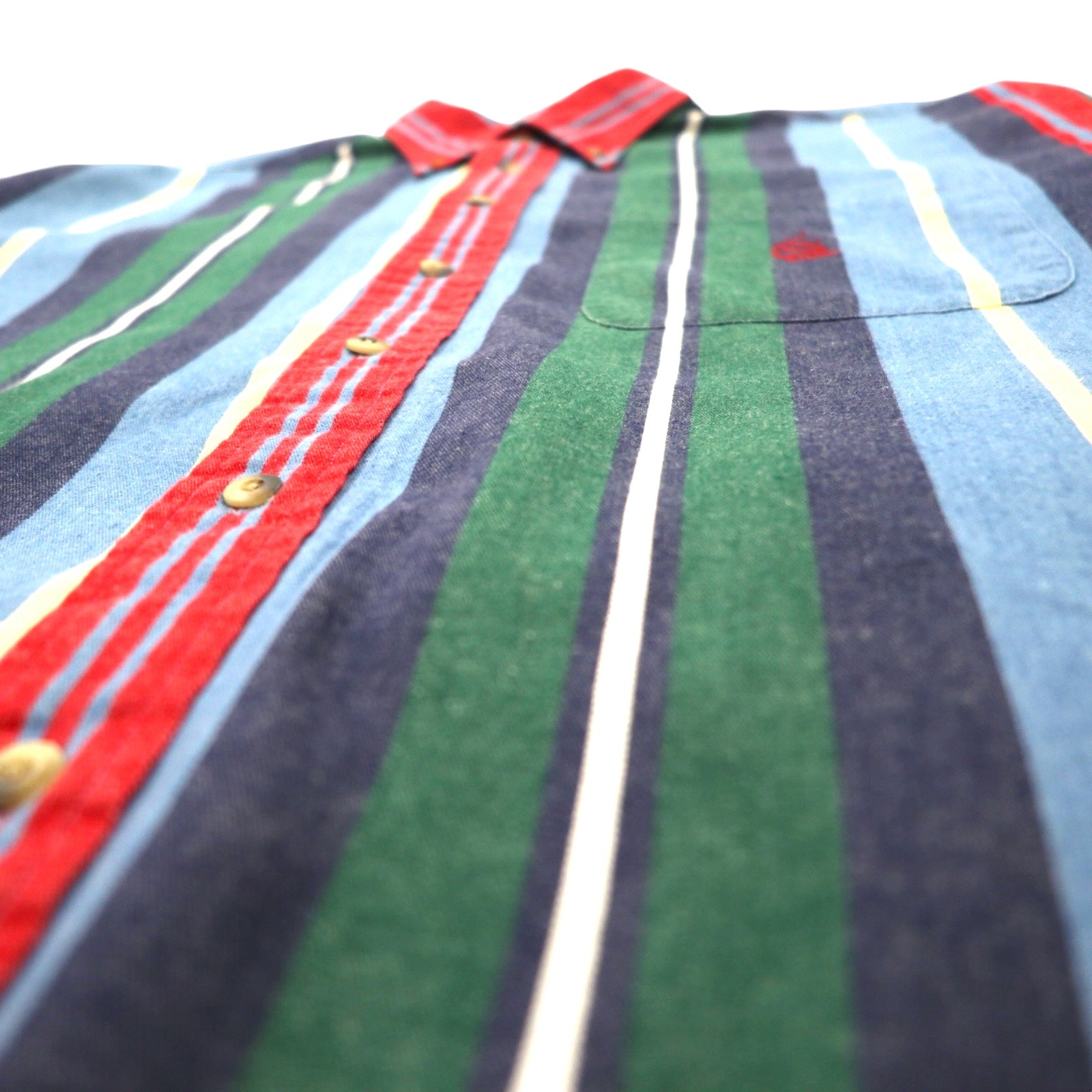 Camicia button-down Nautica USA, anni '90, a righe multicolor, taglia XL, blu, in cotone, con ricamo sul petto