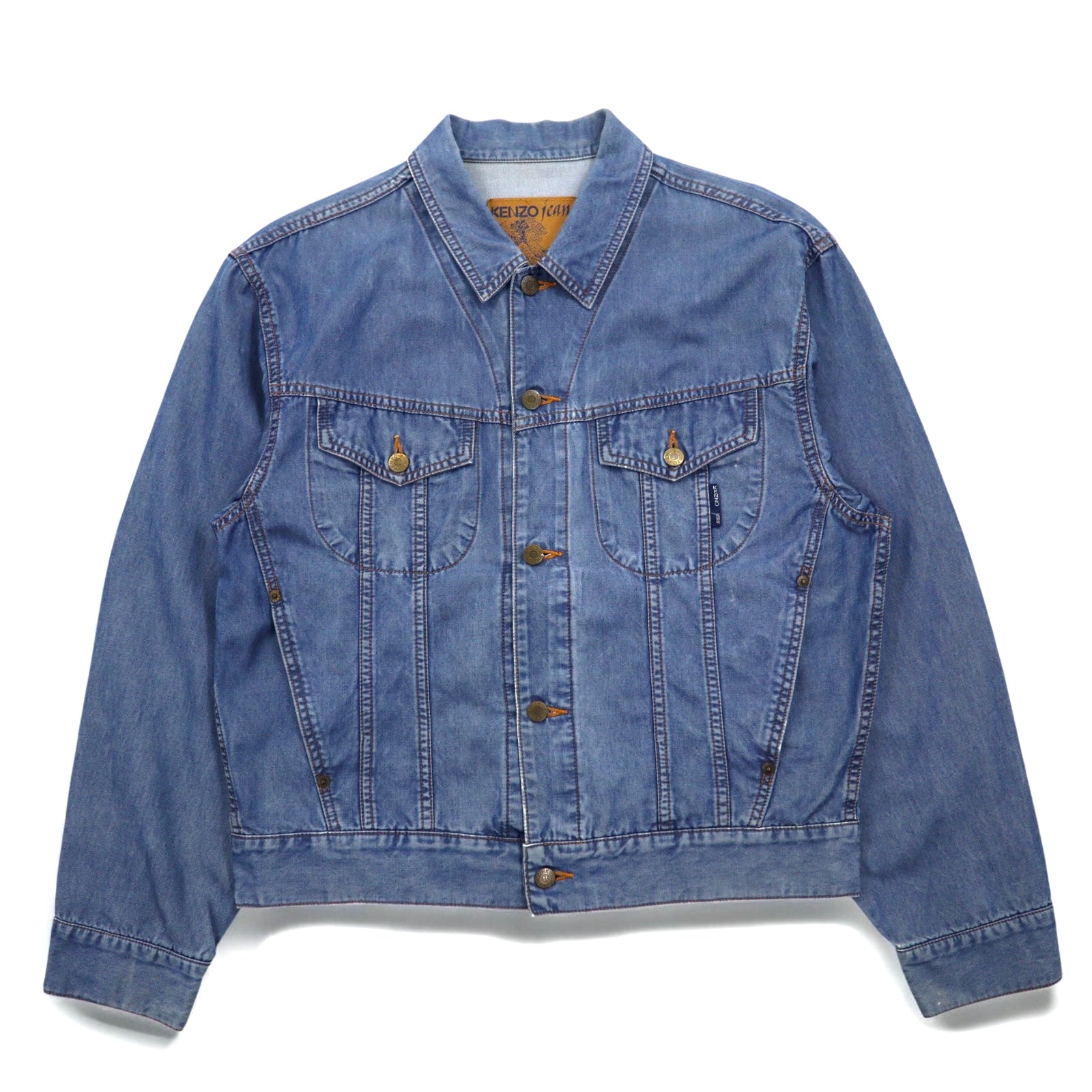 KENZO jeans 90年代 葛飾北斎タグ デニムジャケット Gジャン L ブルー コットン バックロゴ刺繍