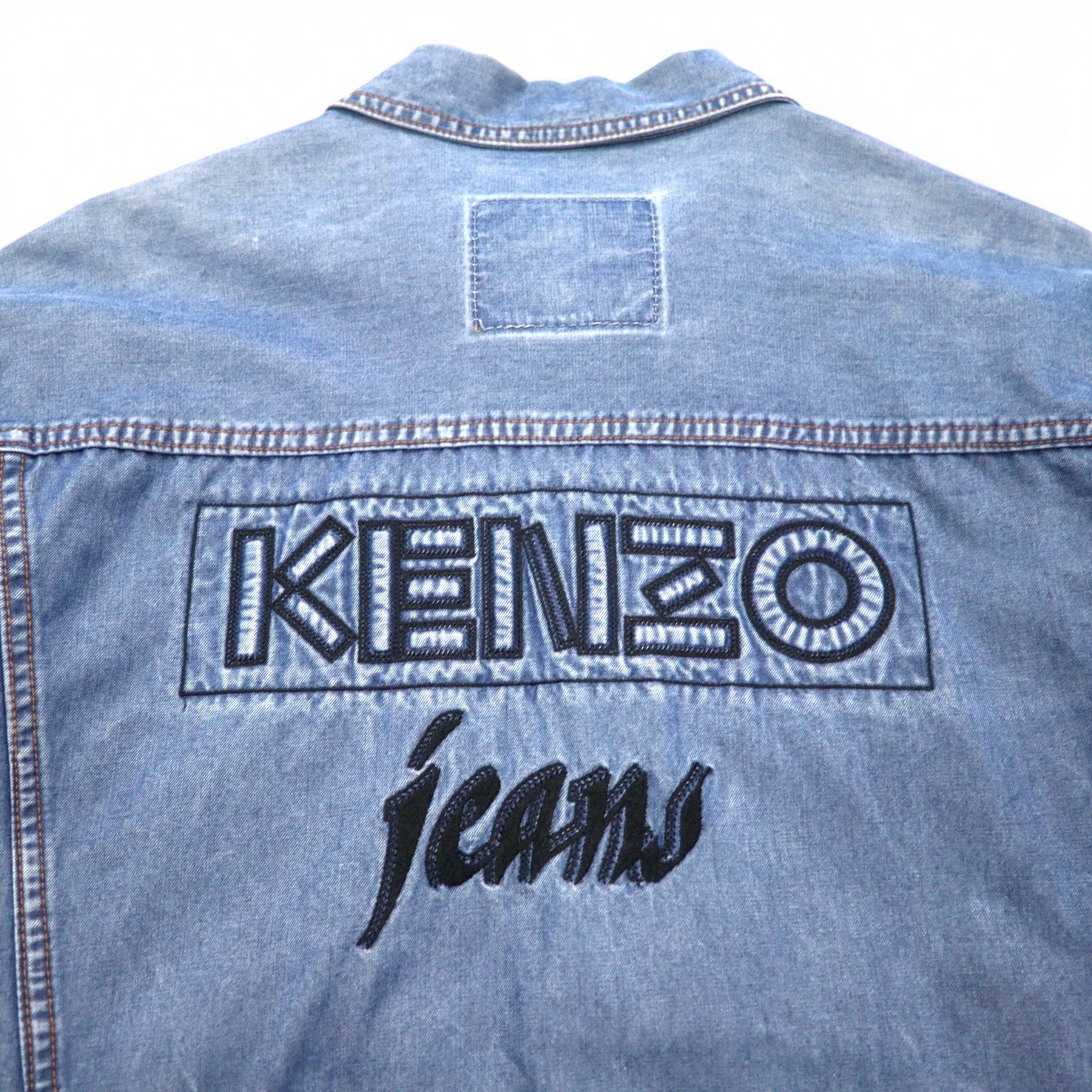 KENZO jeans 90年代 葛飾北斎タグ デニムジャケット Gジャン L ブルー コットン バックロゴ刺繍