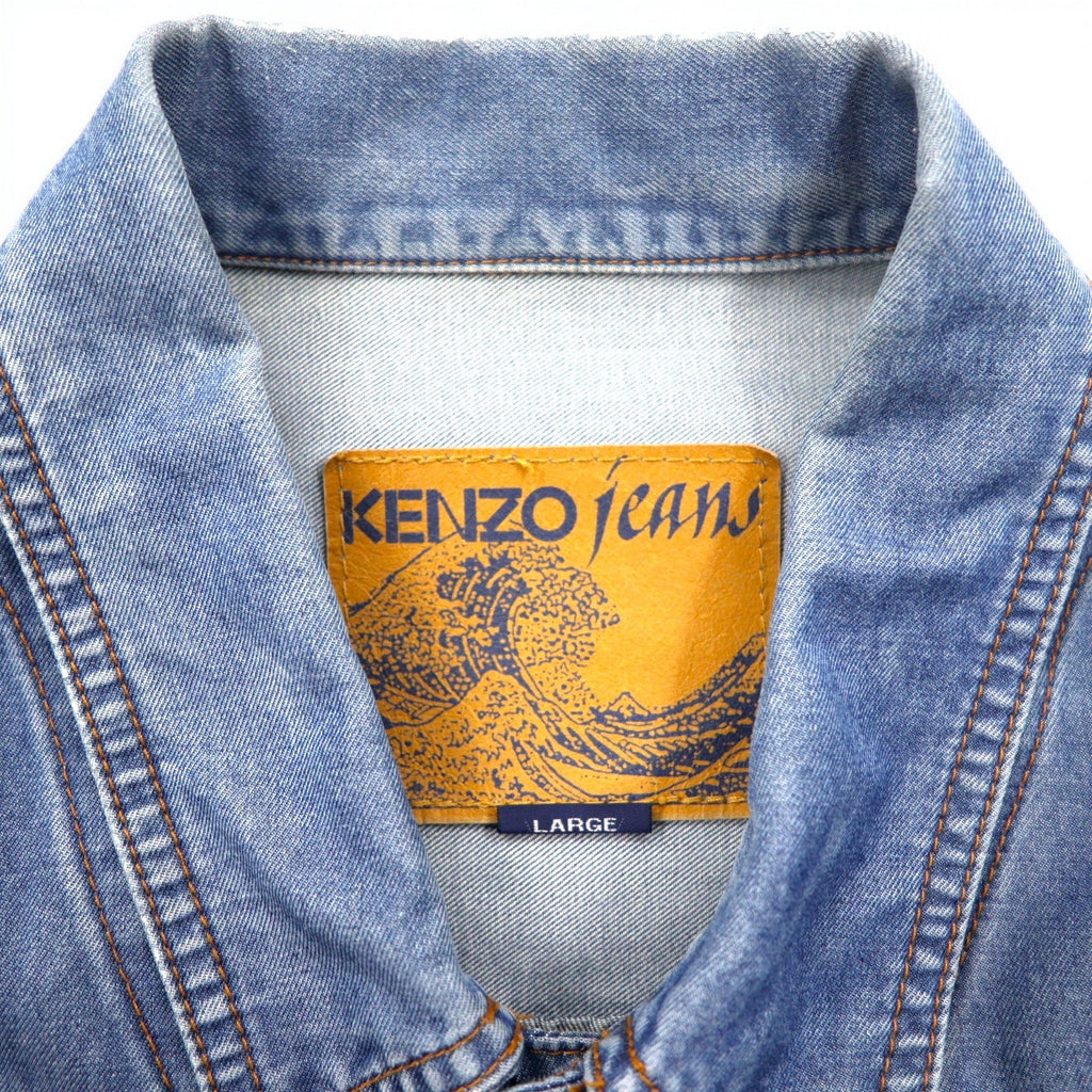 KENZO jeans 90年代 葛飾北斎タグ デニムジャケット Gジャン L ブルー コットン バックロゴ刺繍