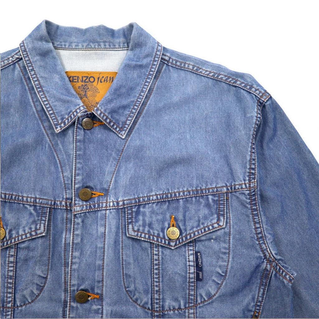 KENZO jeans 90年代 葛飾北斎タグ デニムジャケット Gジャン L ブルー コットン バックロゴ刺繍