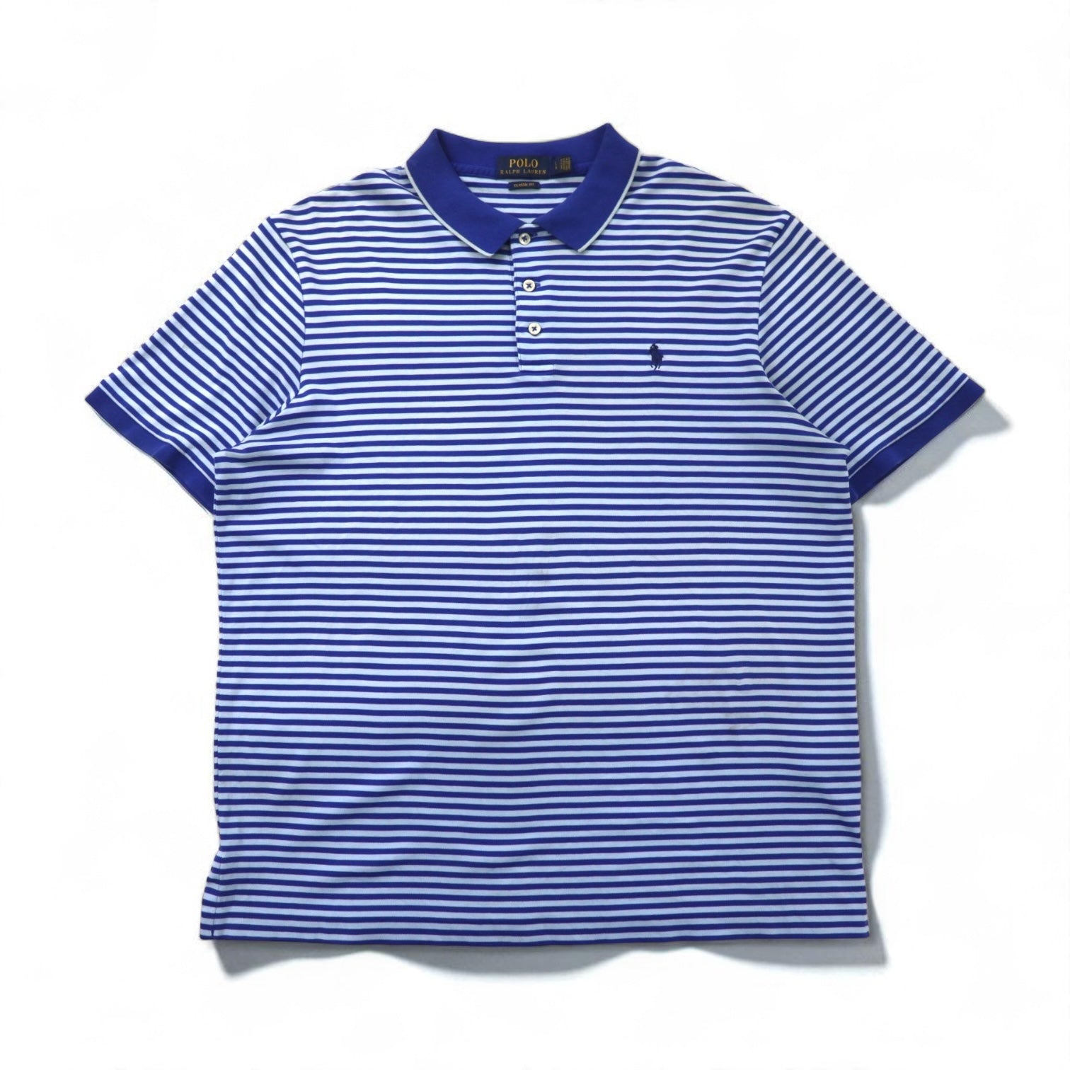 POLO RALPH LAUREN クラシックフィット ボーダー ポロシャツ L ブルー  コットン スモールポニー刺繍