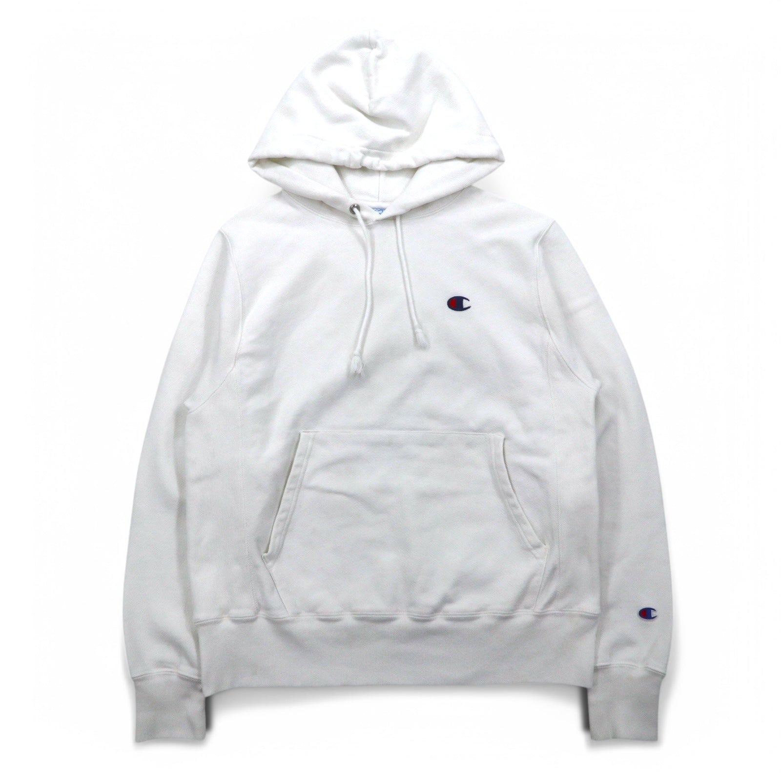 Champion Reverse Weave Felpa con cappuccio pullover L bianca Etichetta blu singolo Reissue Made in Honduras