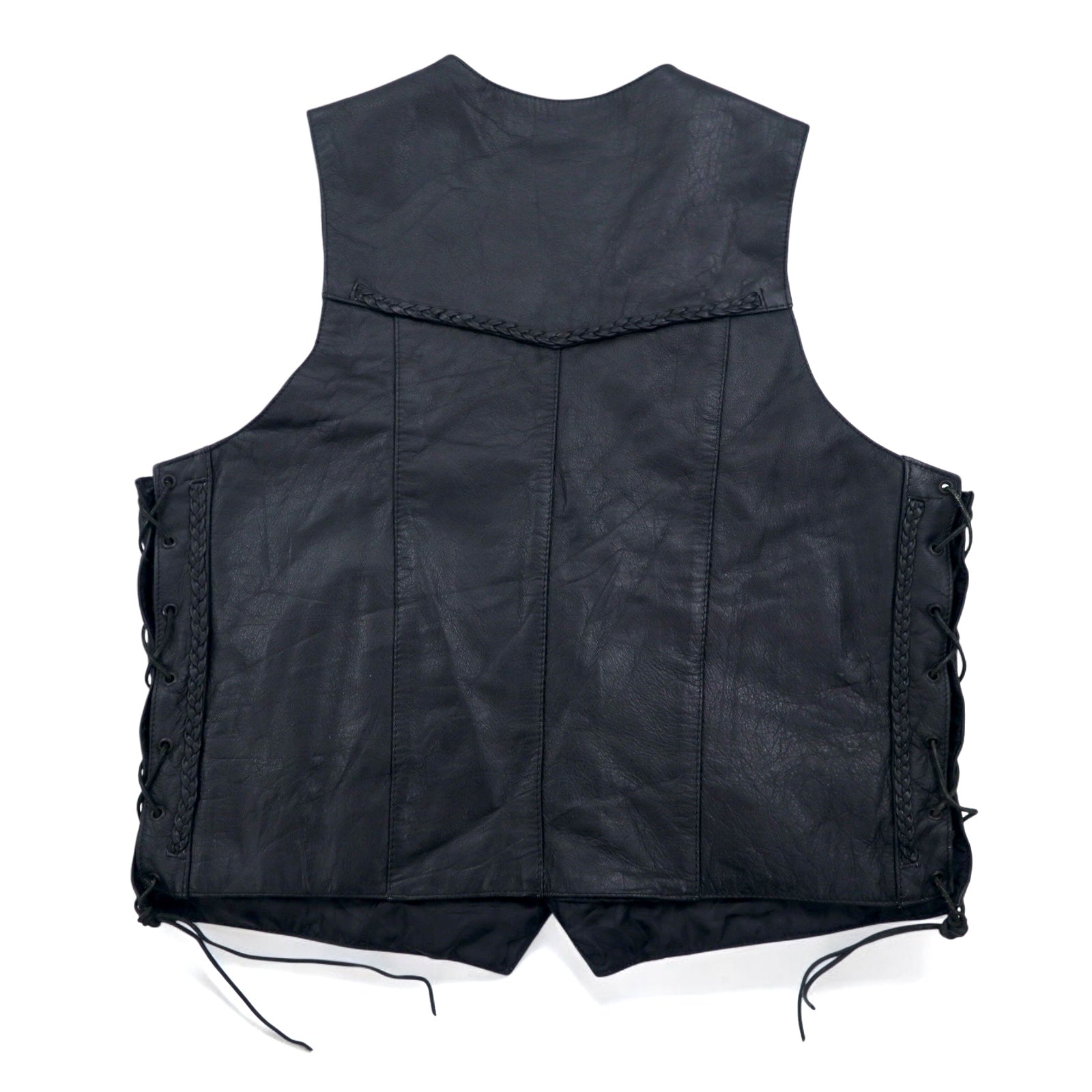 Anni '90 UNIK Leather Apparel gilet di pelle da motociclista, taglia XL, colore nero, bottoni a pressione, allacciatura laterale