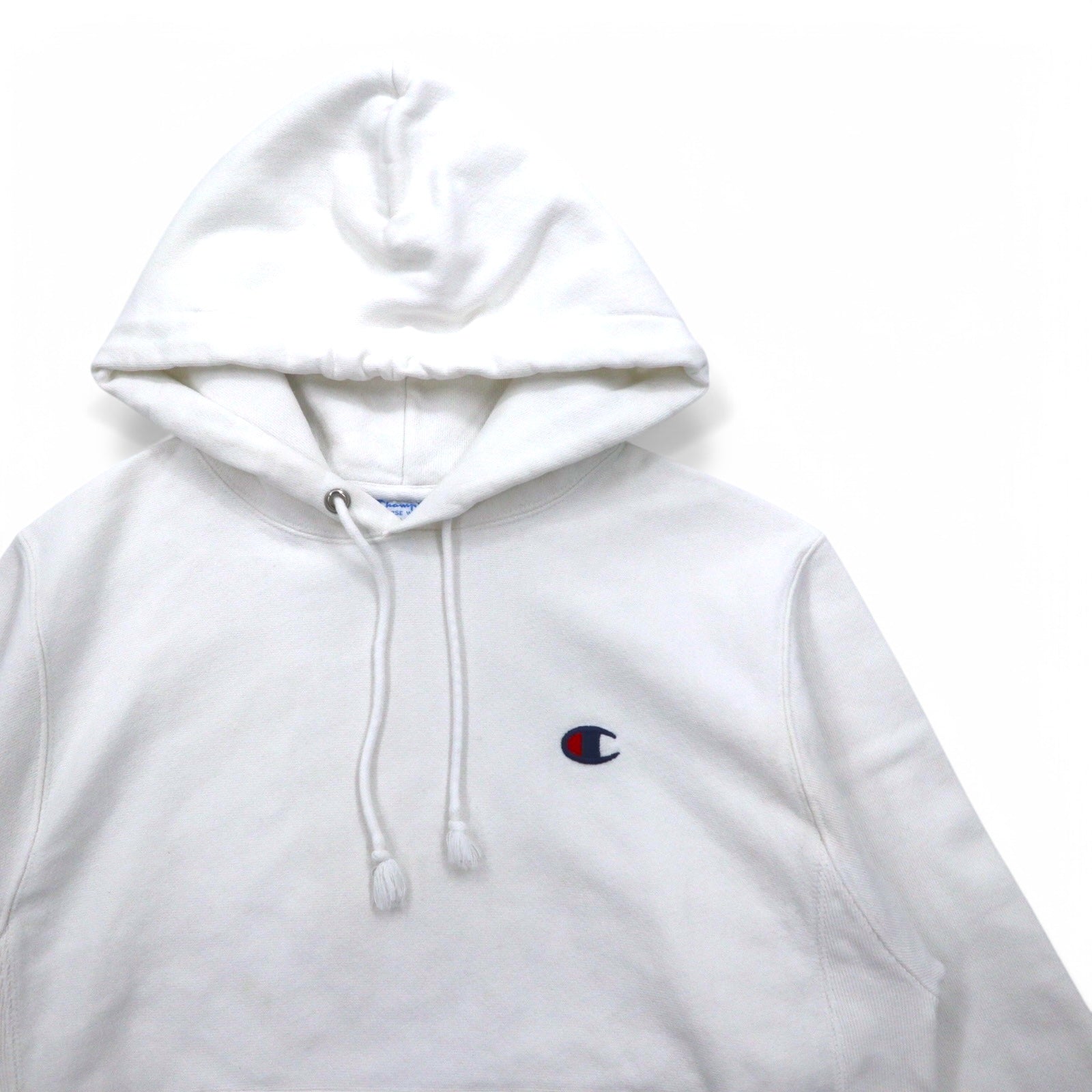 Champion Reverse Weave Felpa con cappuccio pullover L bianca Etichetta blu singolo Reissue Made in Honduras
