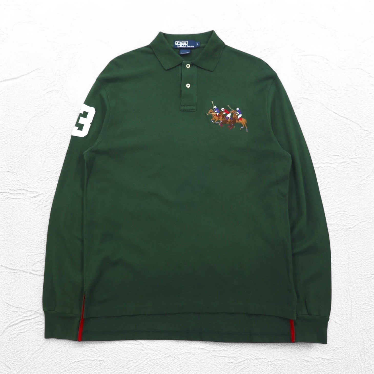 Polo by Ralph Lauren Polo a maniche lunghe Rugby shirt L Verde Piqué CUSTOM FIT Ricamo Numeri