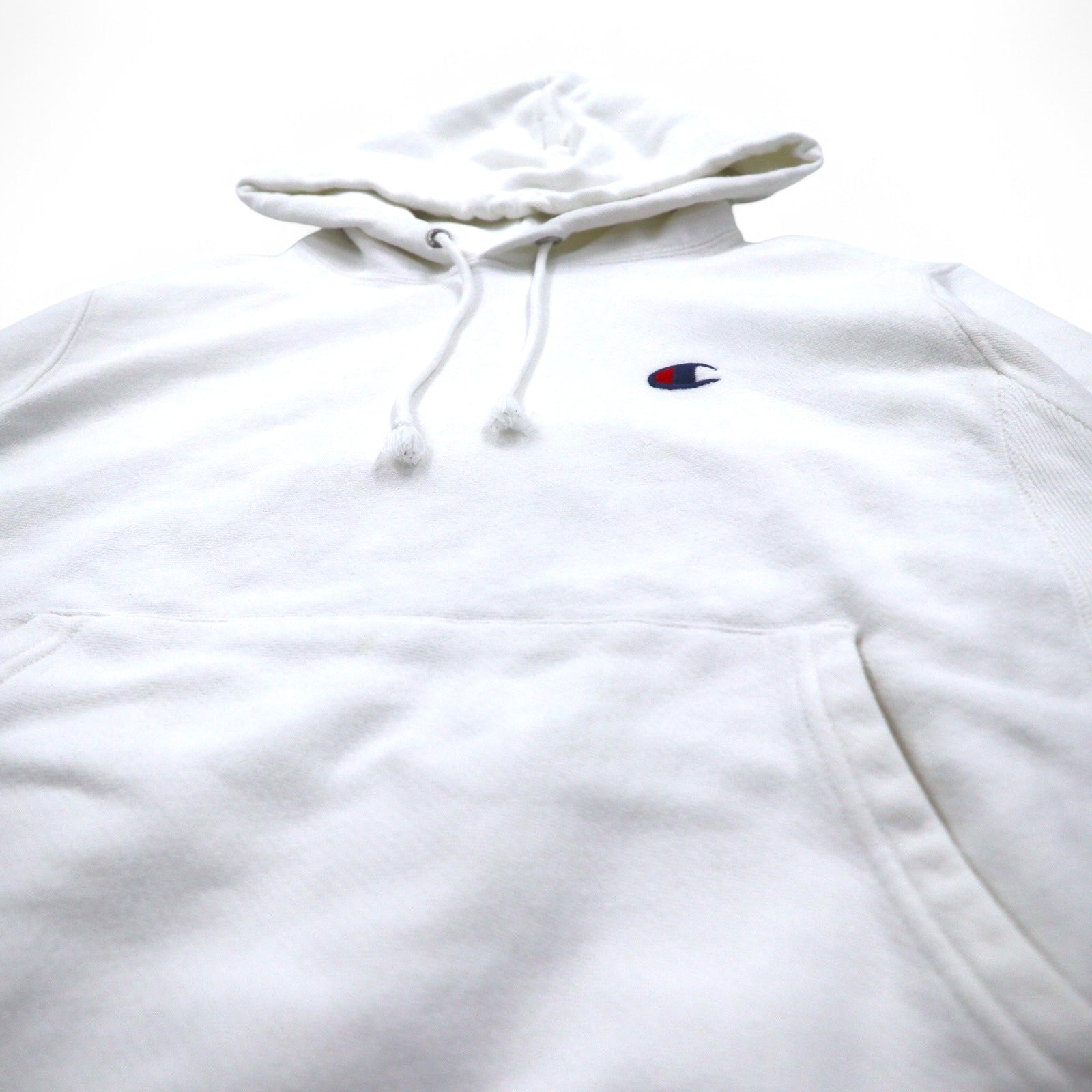 Champion Reverse Weave Felpa con cappuccio pullover L bianca Etichetta blu singolo Reissue Made in Honduras