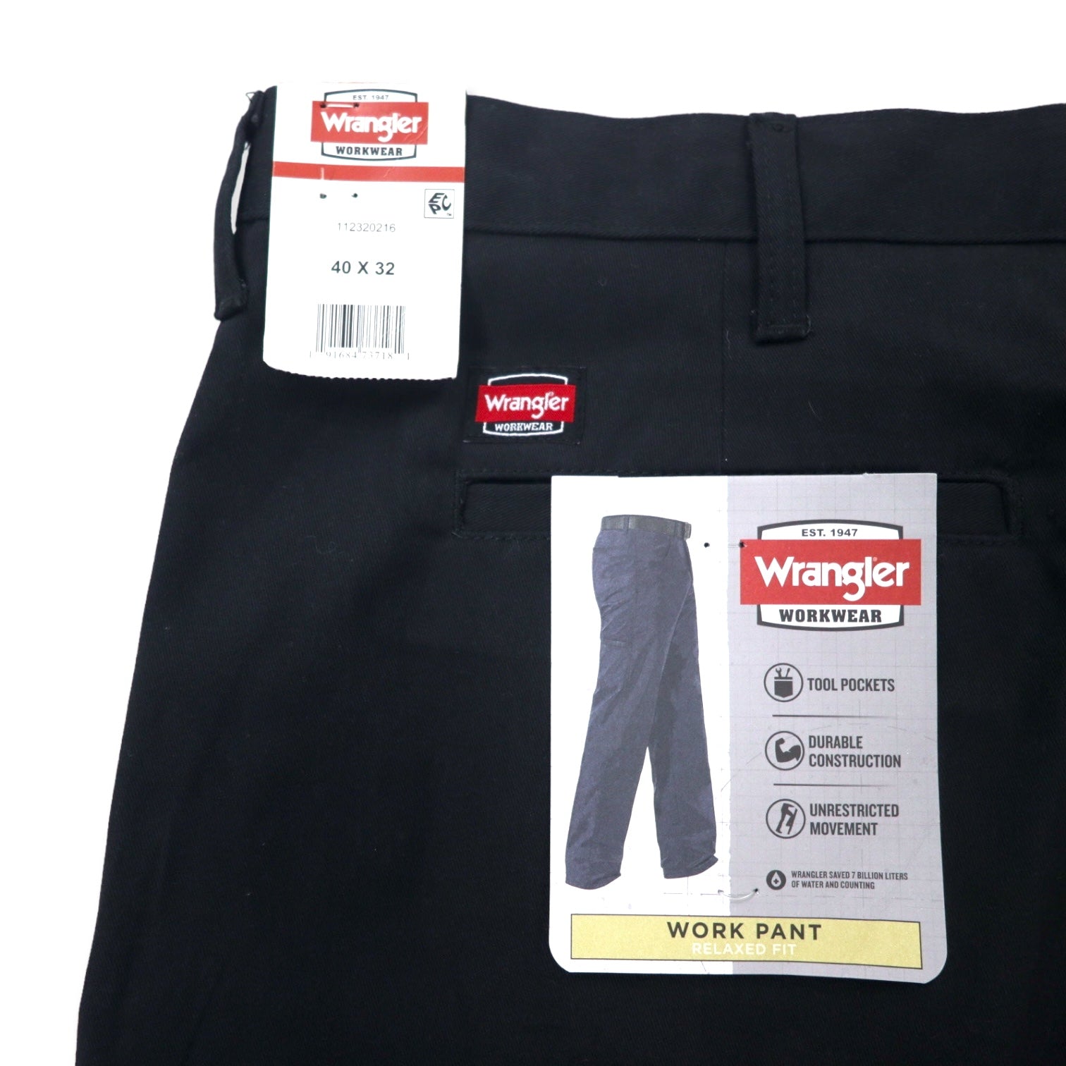 Wrangler WORKWEAR Pantaloni da lavoro Chino 40 Nero Cotone VESTIBILITÀ RILASSATA Nuovo con etichette
