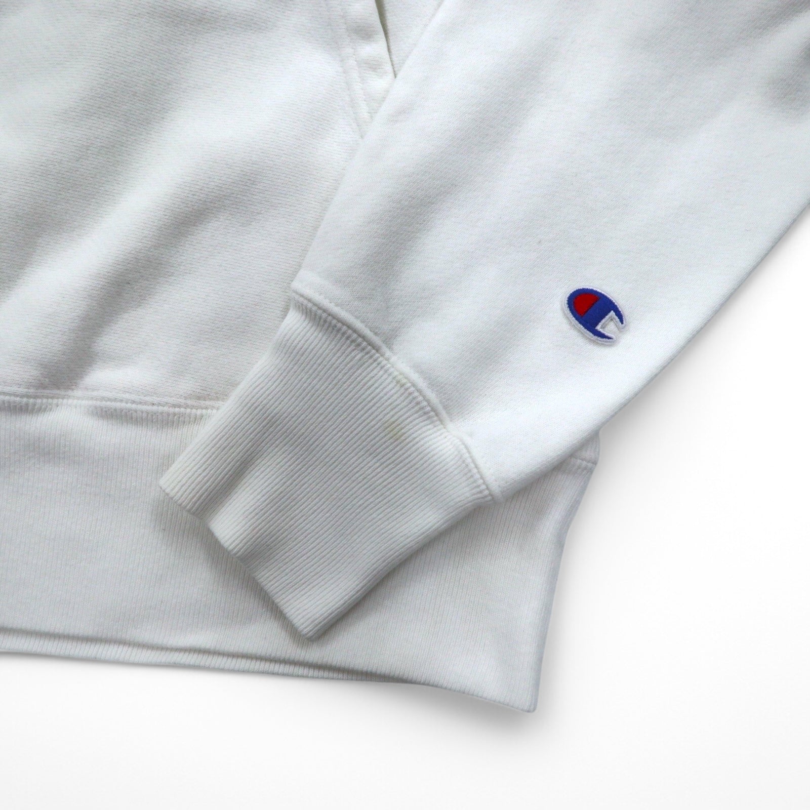 Champion Reverse Weave Felpa con cappuccio pullover L bianca Etichetta blu singolo Reissue Made in Honduras
