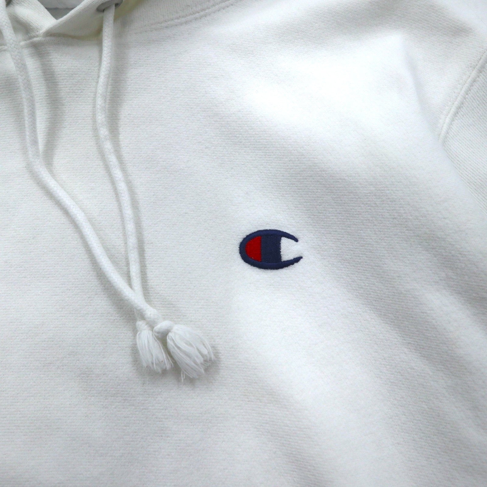 Champion Reverse Weave Felpa con cappuccio pullover L bianca Etichetta blu singolo Reissue Made in Honduras