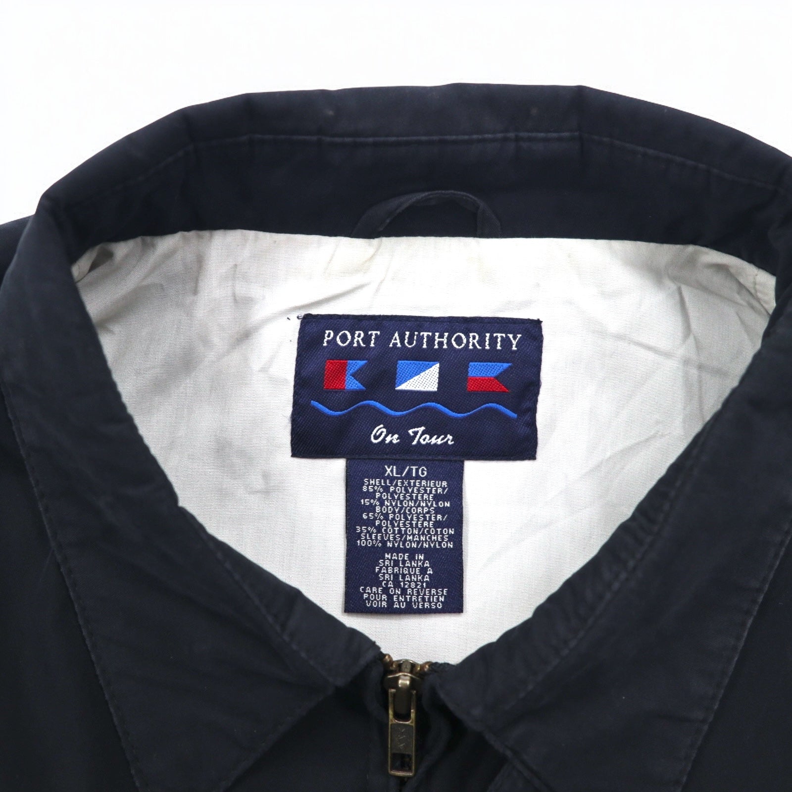 90年代 PORT AUTHORITY ピーチスキン スウィングトップ ハリントンジャケット XL ブラック ポリエステル コットン ワンポイント刺繍