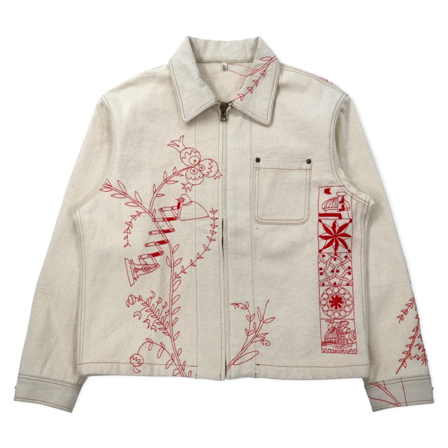 KHOKI Suzani, giacca universitaria ricamata, 2, avorio, cotone ecru, suzani collage jacket 22aw-jk-01, made in Japan
