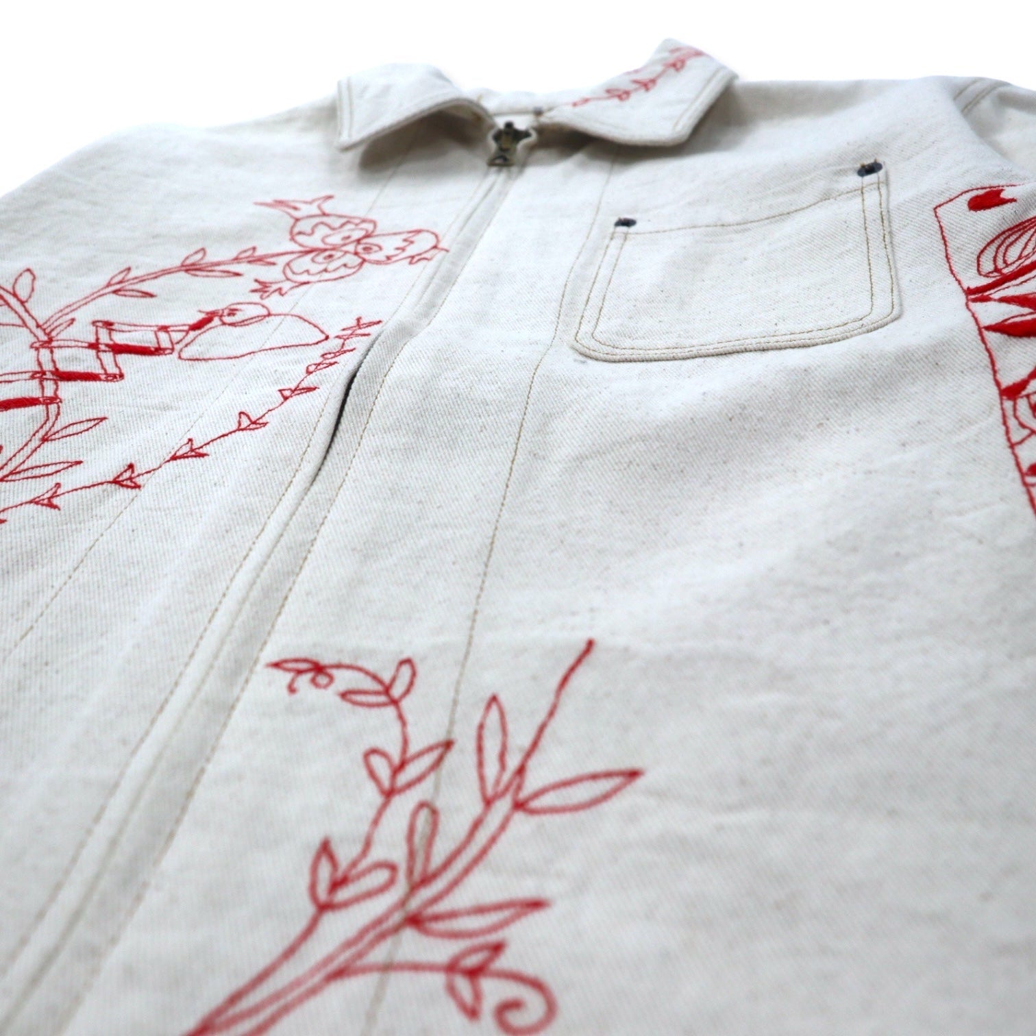 KHOKI Suzani, giacca universitaria ricamata, 2, avorio, cotone ecru, suzani collage jacket 22aw-jk-01, made in Japan