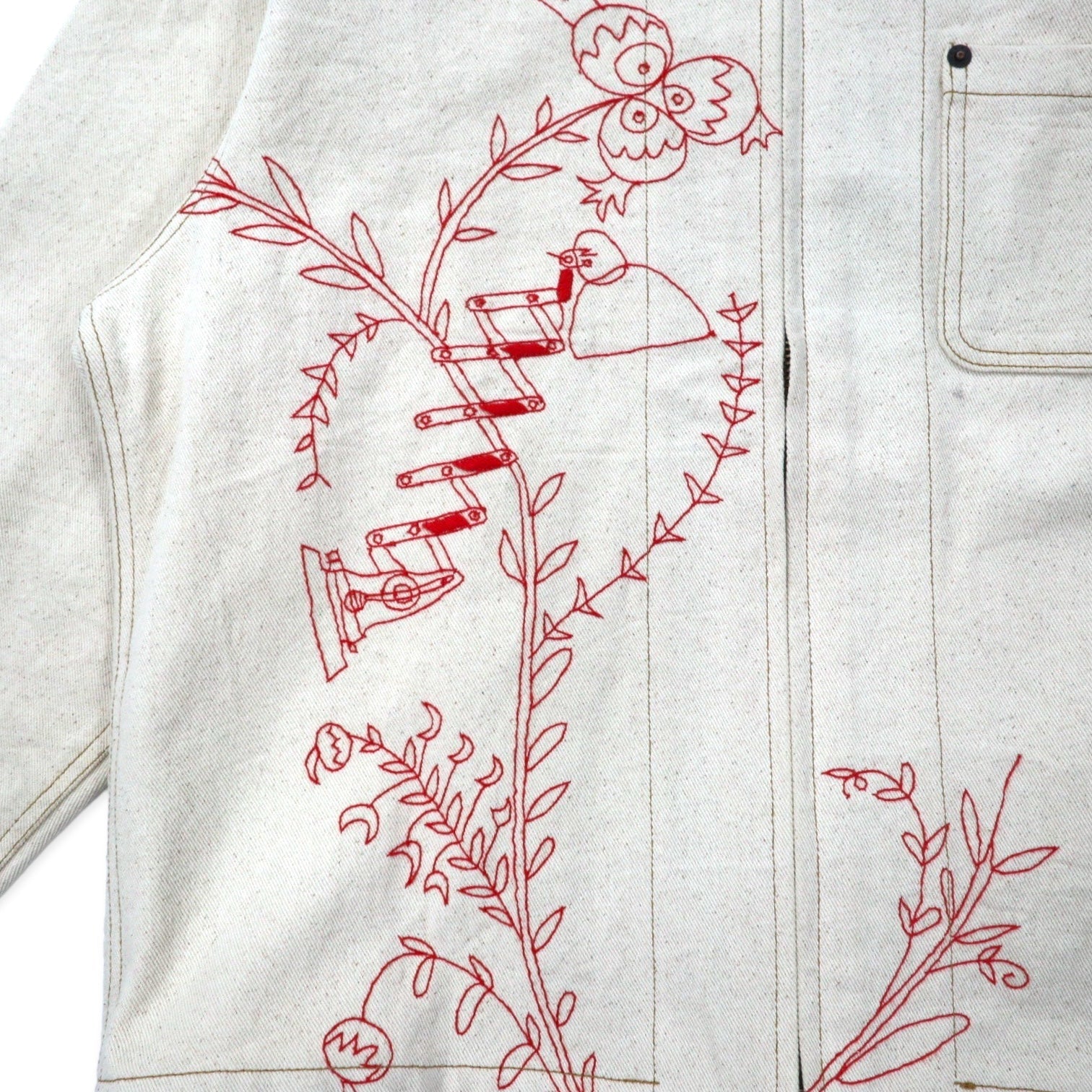 KHOKI Suzani, giacca universitaria ricamata, 2, avorio, cotone ecru, suzani collage jacket 22aw-jk-01, made in Japan