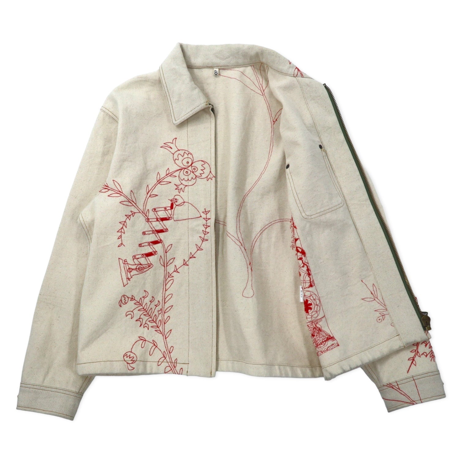 KHOKI Suzani, giacca universitaria ricamata, 2, avorio, cotone ecru, suzani collage jacket 22aw-jk-01, made in Japan