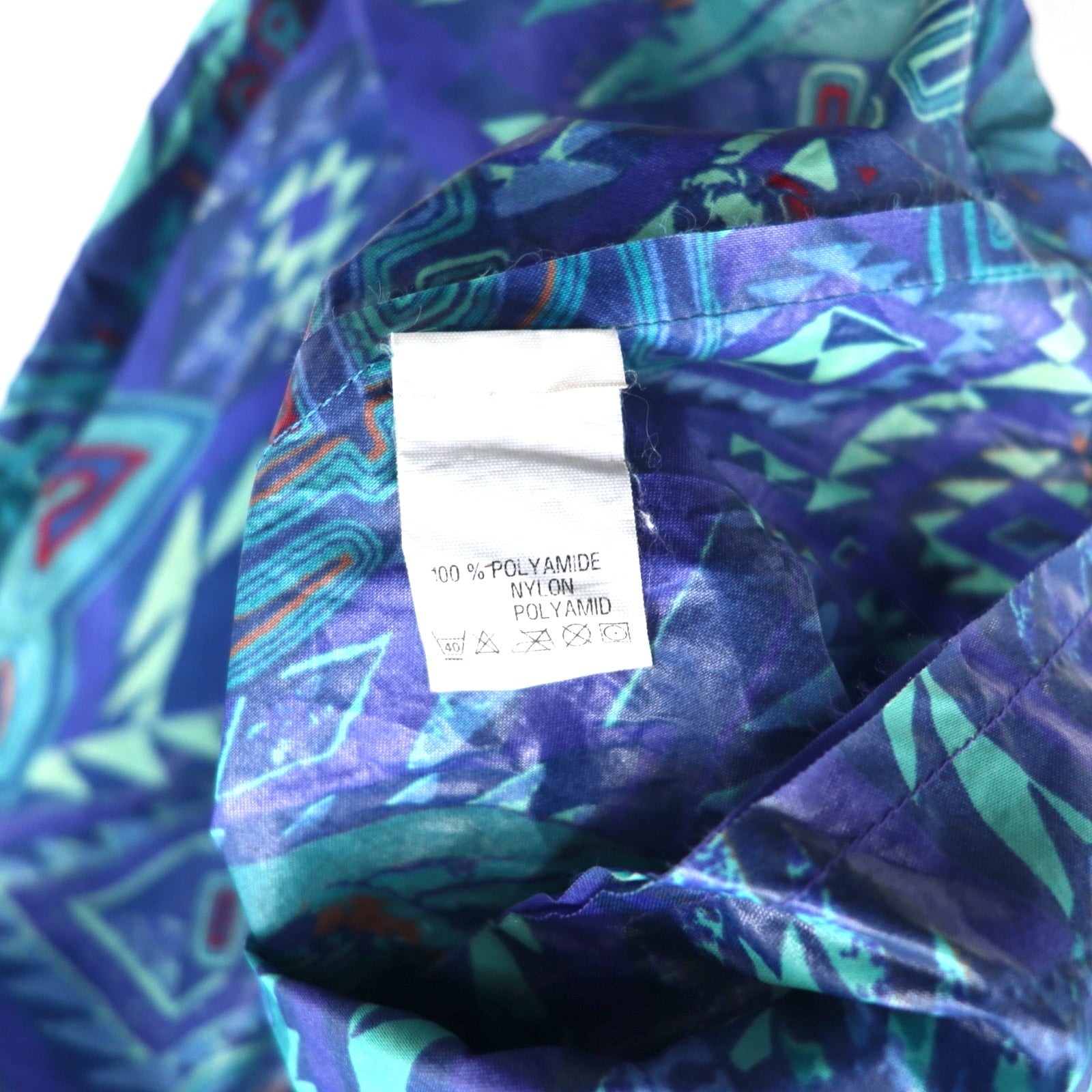 K-WAY Anni '90, Cappuccio richiudibile, Giacca in nylon packable, Felpa, XL, Blu, Fantasia, Motivo nativo, Indiano