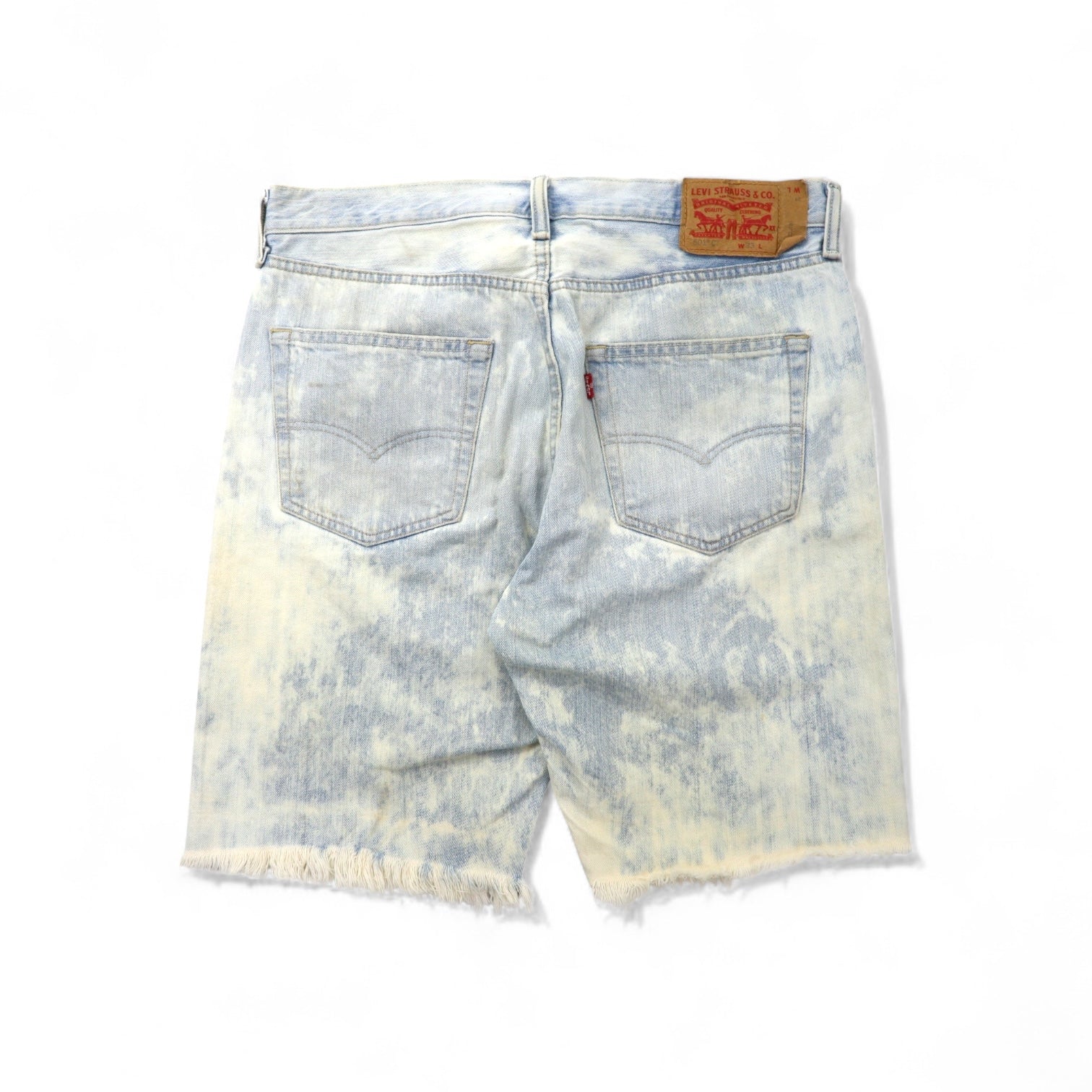 Levi's 501 shorts in denim con lavaggio acido, taglio vivo, taglia L, blu, in cotone, con chiusura a bottoni