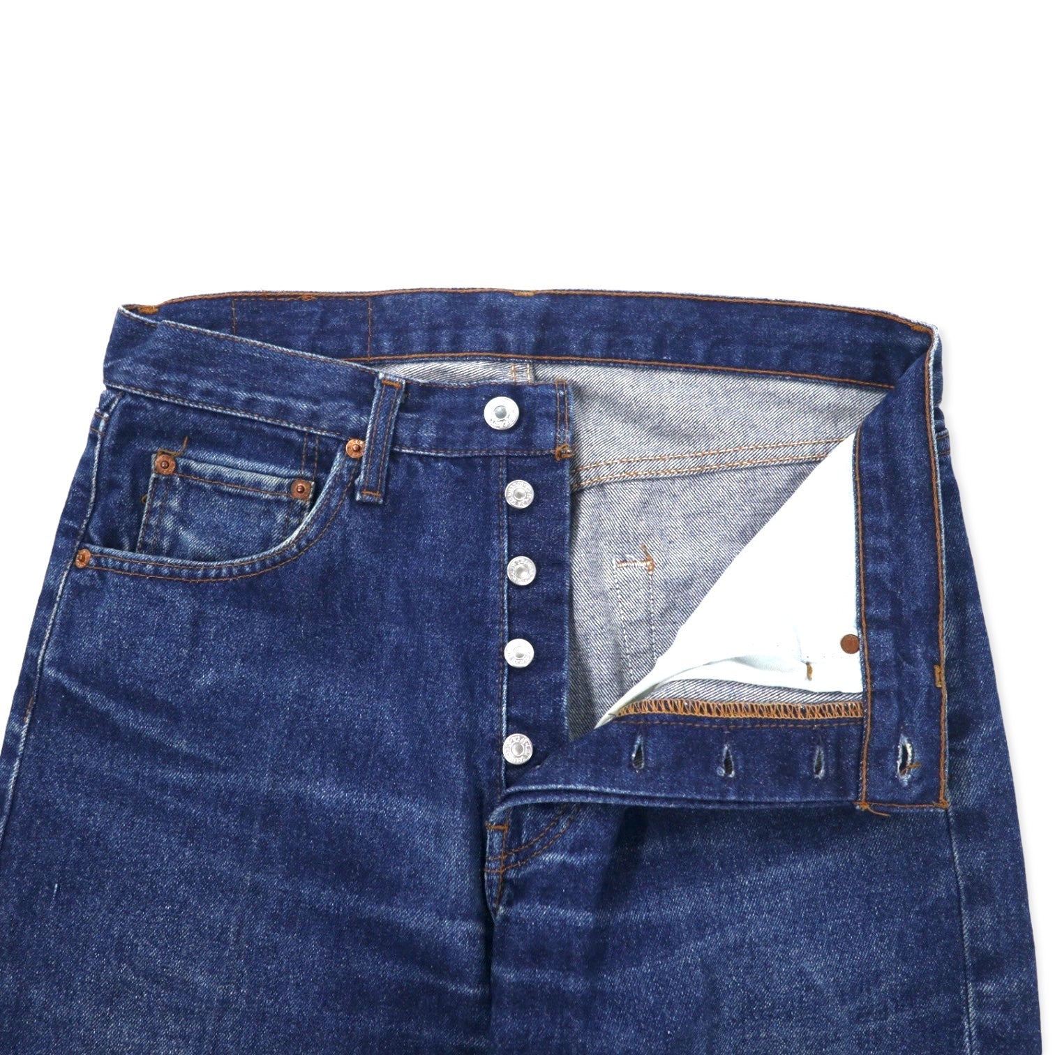 Levi's Made in USA, anni '90, jeans 34, blu, cotone, chiusura a bottoni, bottone retro 521, 501-0115