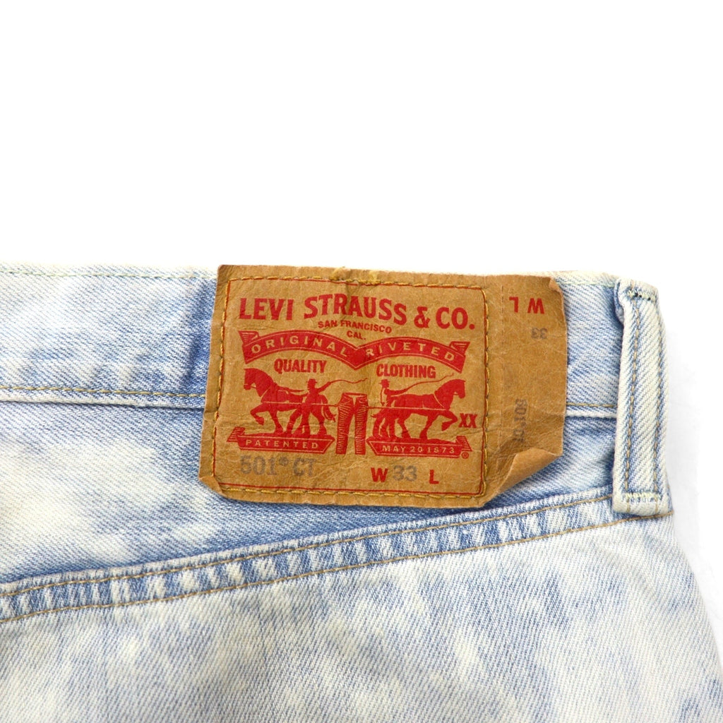 Levi's 501 shorts in denim con lavaggio acido, taglio vivo, taglia L, blu, in cotone, con chiusura a bottoni