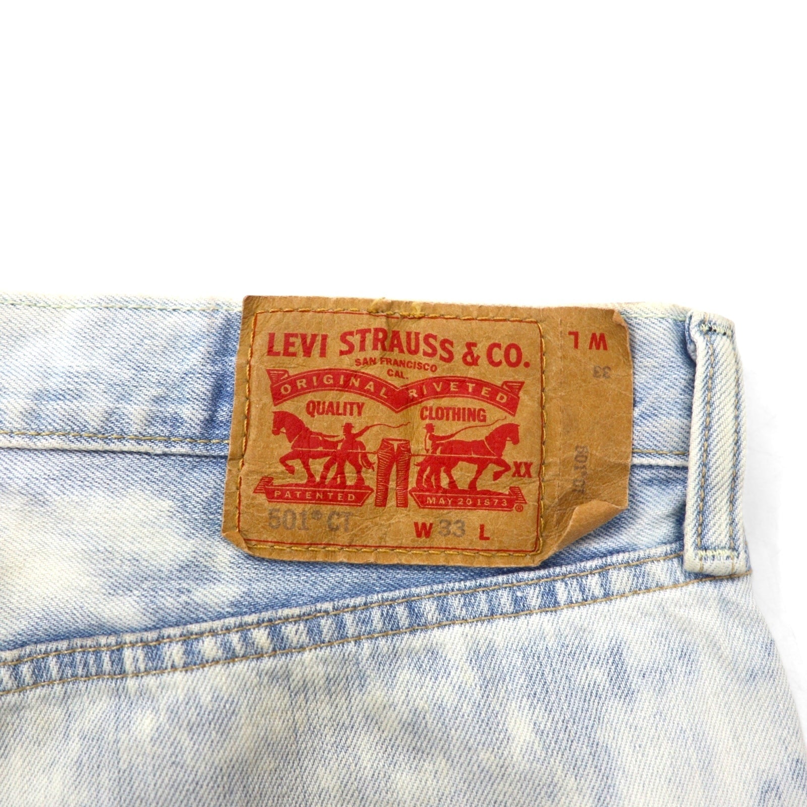 Levi's 501 shorts in denim con lavaggio acido, taglio vivo, taglia L, blu, in cotone, con chiusura a bottoni