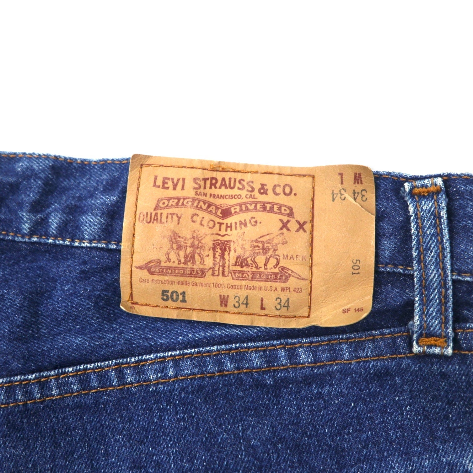 Levi's Made in USA, anni '90, jeans 34, blu, cotone, chiusura a bottoni, bottone retro 521, 501-0115