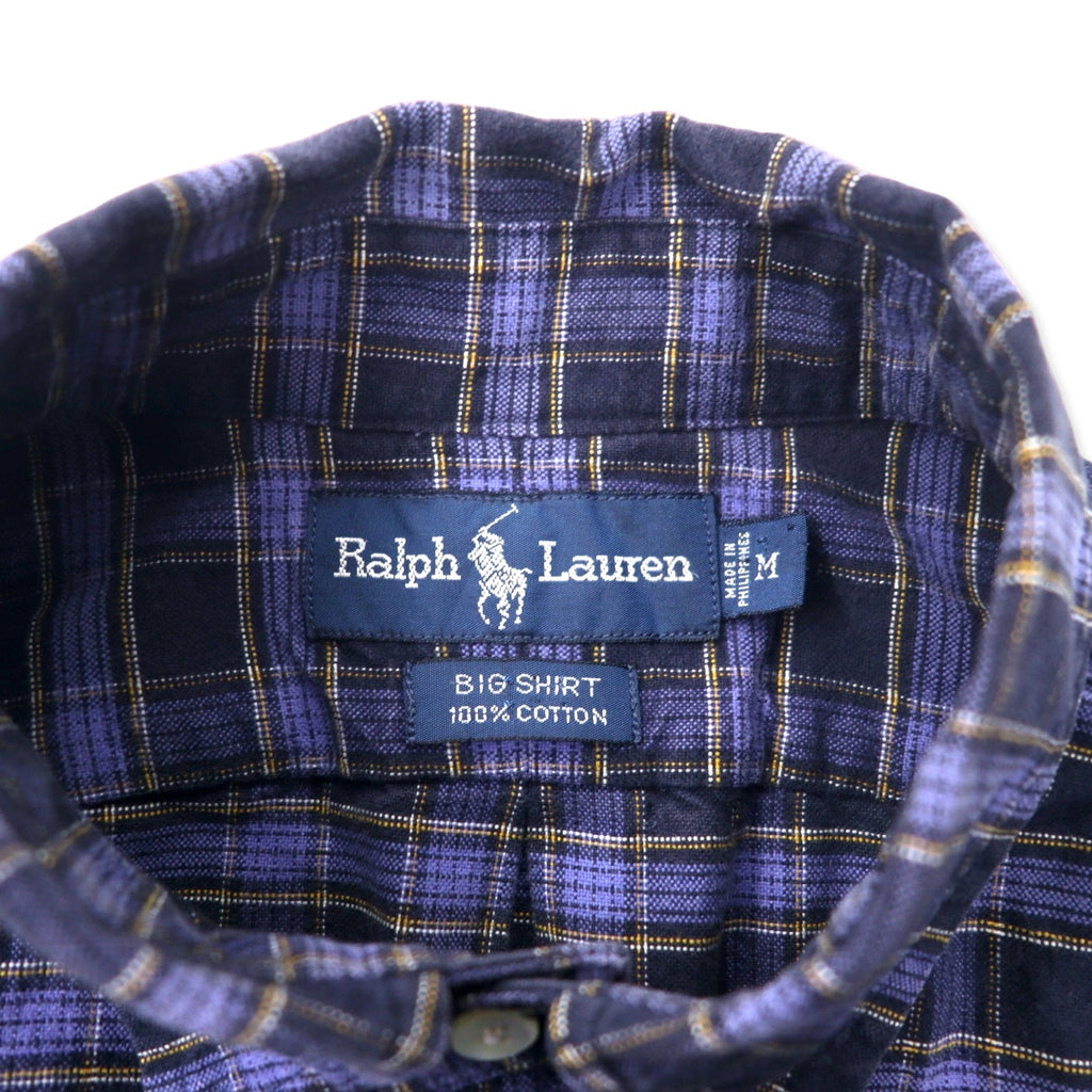 Camicia button-down Ralph Lauren M blu navy a quadri in cotone BIG SHIRT con ricamo piccolo pony