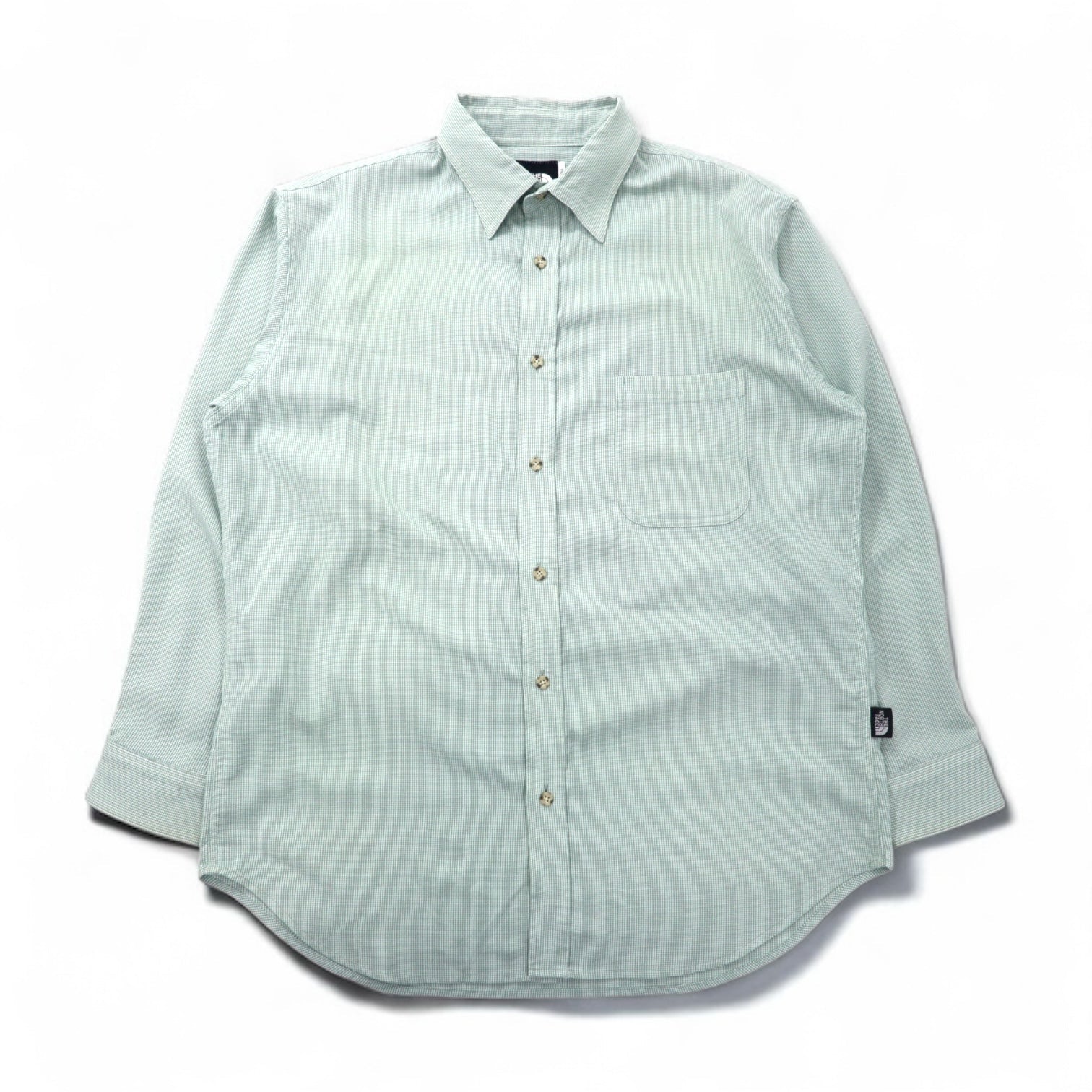 THE NORTH FACE アウトドア ポリエステルシャツ L グリーン チェック 胸ポケット ON-4569