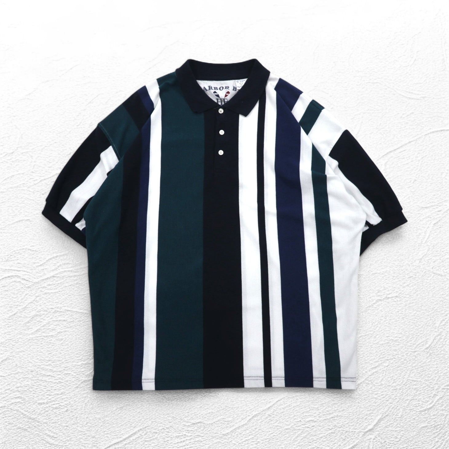 Anni '90 HARBOR BAY Polo a righe multiple 4XL GRANDE Blu navy Cotone Taglia grande