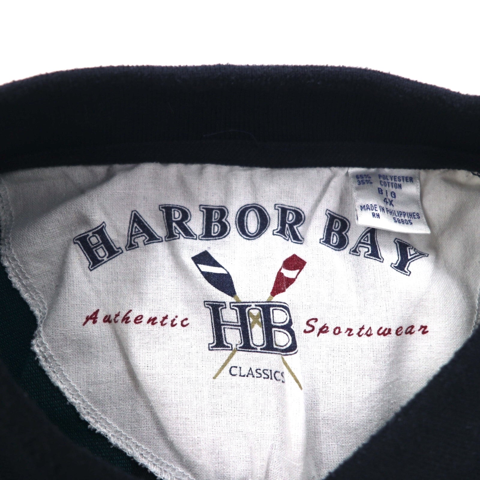 Anni '90 HARBOR BAY Polo a righe multiple 4XL GRANDE Blu navy Cotone Taglia grande
