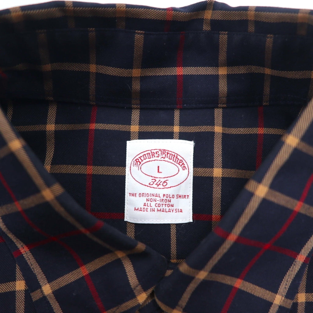 Brooks Brothers 346 Camicia button-down L Blu navy a quadri Cotone Oversize No-iron