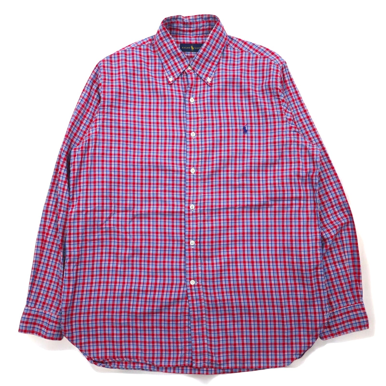RALPH LAUREN Camicia Button Down L Cotone a Quadri Blu Rosso con Ricamo Piccolo Pony