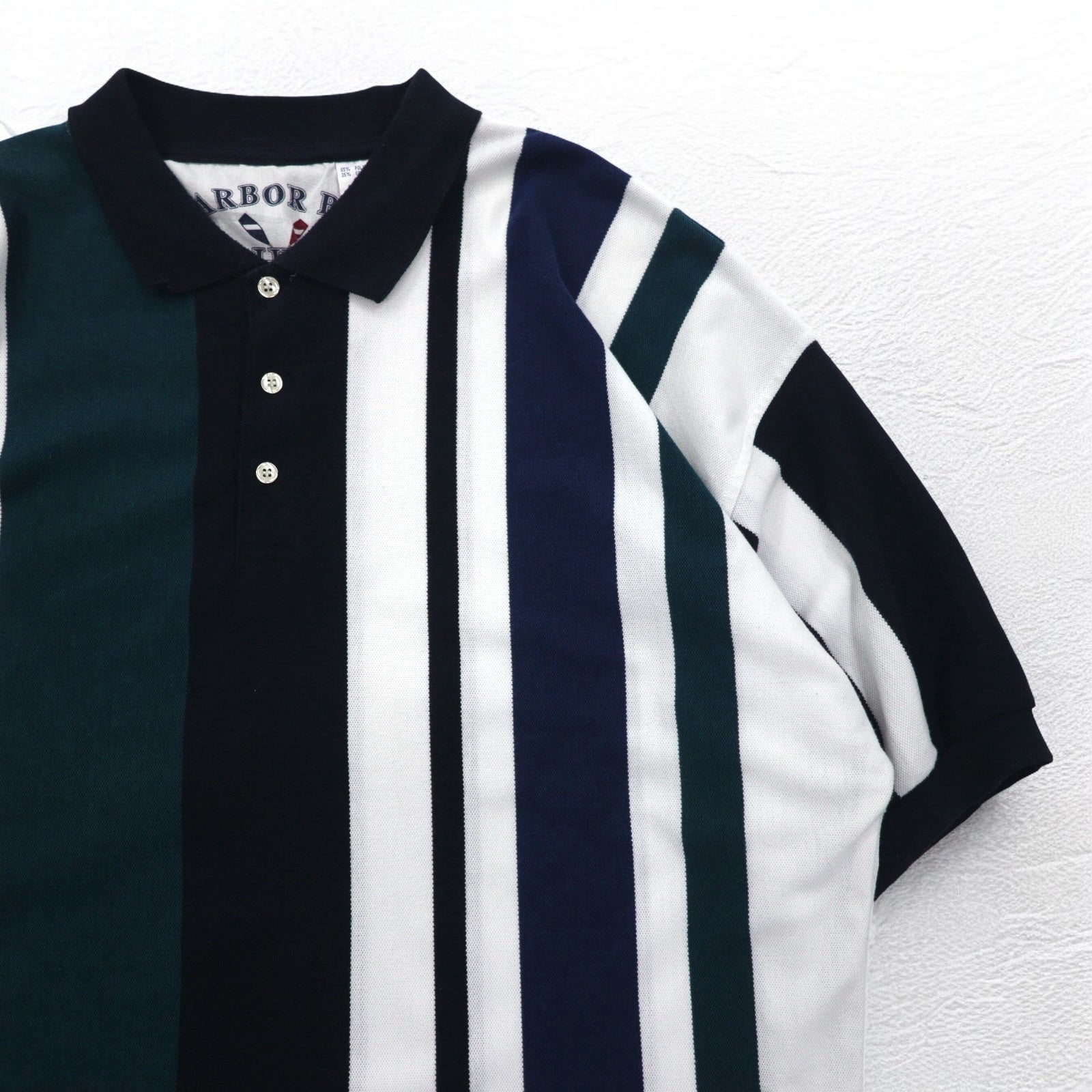 Anni '90 HARBOR BAY Polo a righe multiple 4XL GRANDE Blu navy Cotone Taglia grande