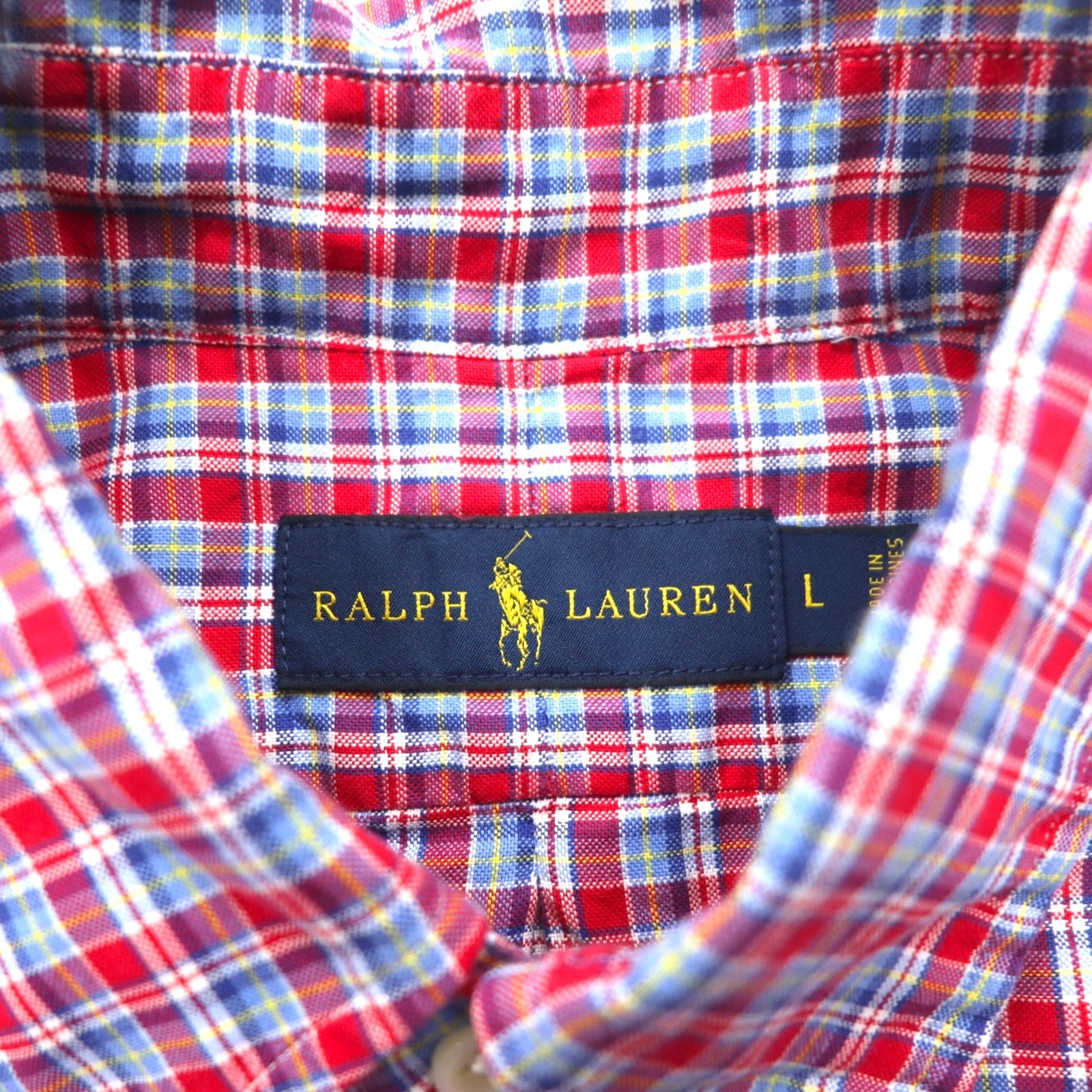 RALPH LAUREN Camicia Button Down L Cotone a Quadri Blu Rosso con Ricamo Piccolo Pony