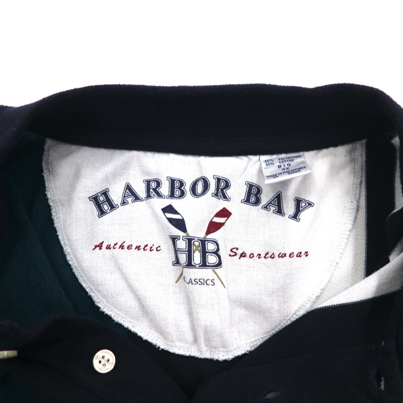 Anni '90 HARBOR BAY Polo a righe multiple 4XL GRANDE Blu navy Cotone Taglia grande