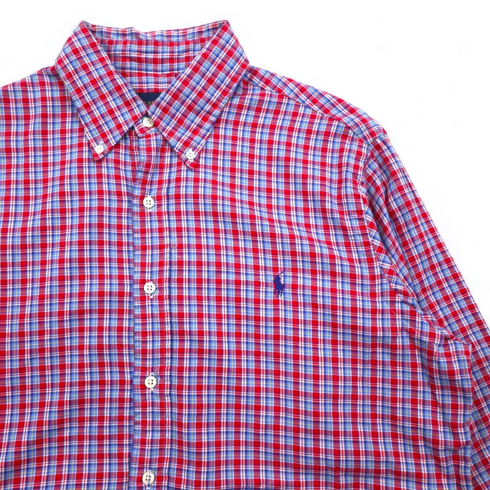 RALPH LAUREN Camicia Button Down L Cotone a Quadri Blu Rosso con Ricamo Piccolo Pony