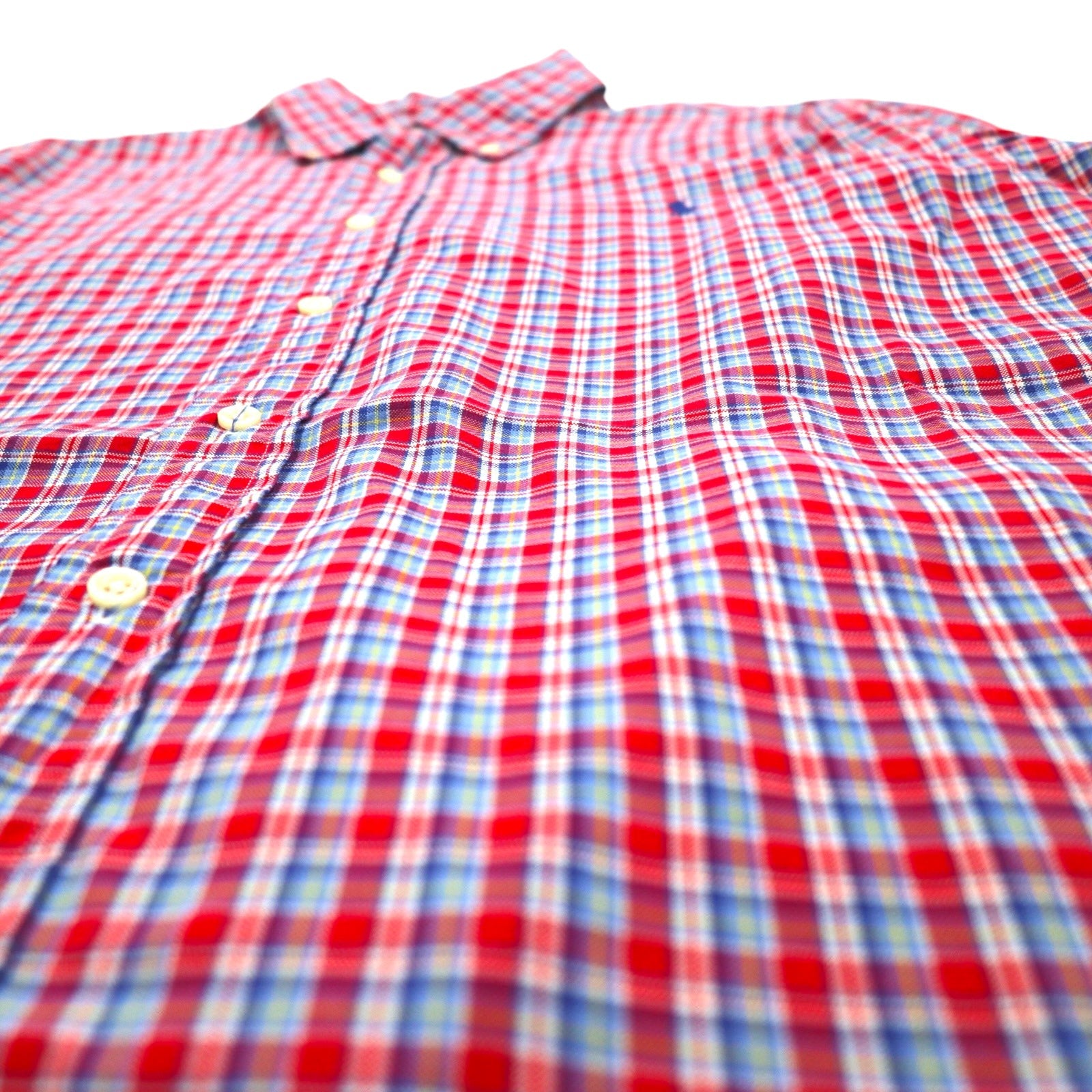 RALPH LAUREN Camicia Button Down L Cotone a Quadri Blu Rosso con Ricamo Piccolo Pony