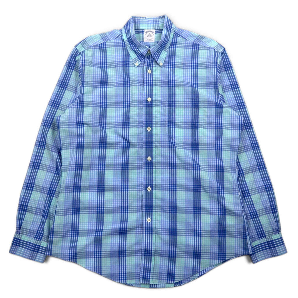 Brooks Brothers REGENT ボタンダウンシャツ L ブルー チェック コットン ノンアイロン
