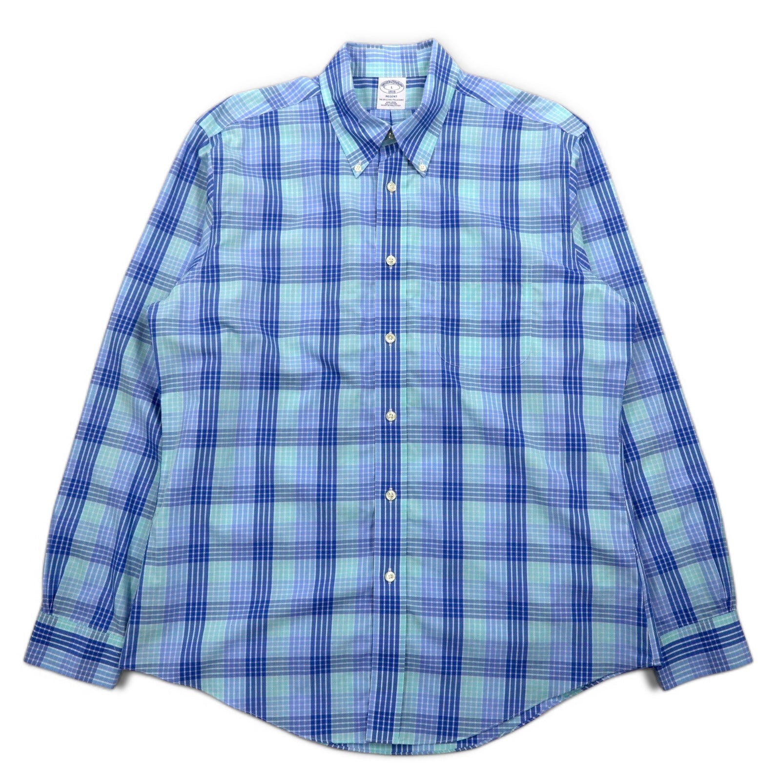 Brooks Brothers REGENT Camicia button-down L a quadri blu in cotone non-iron