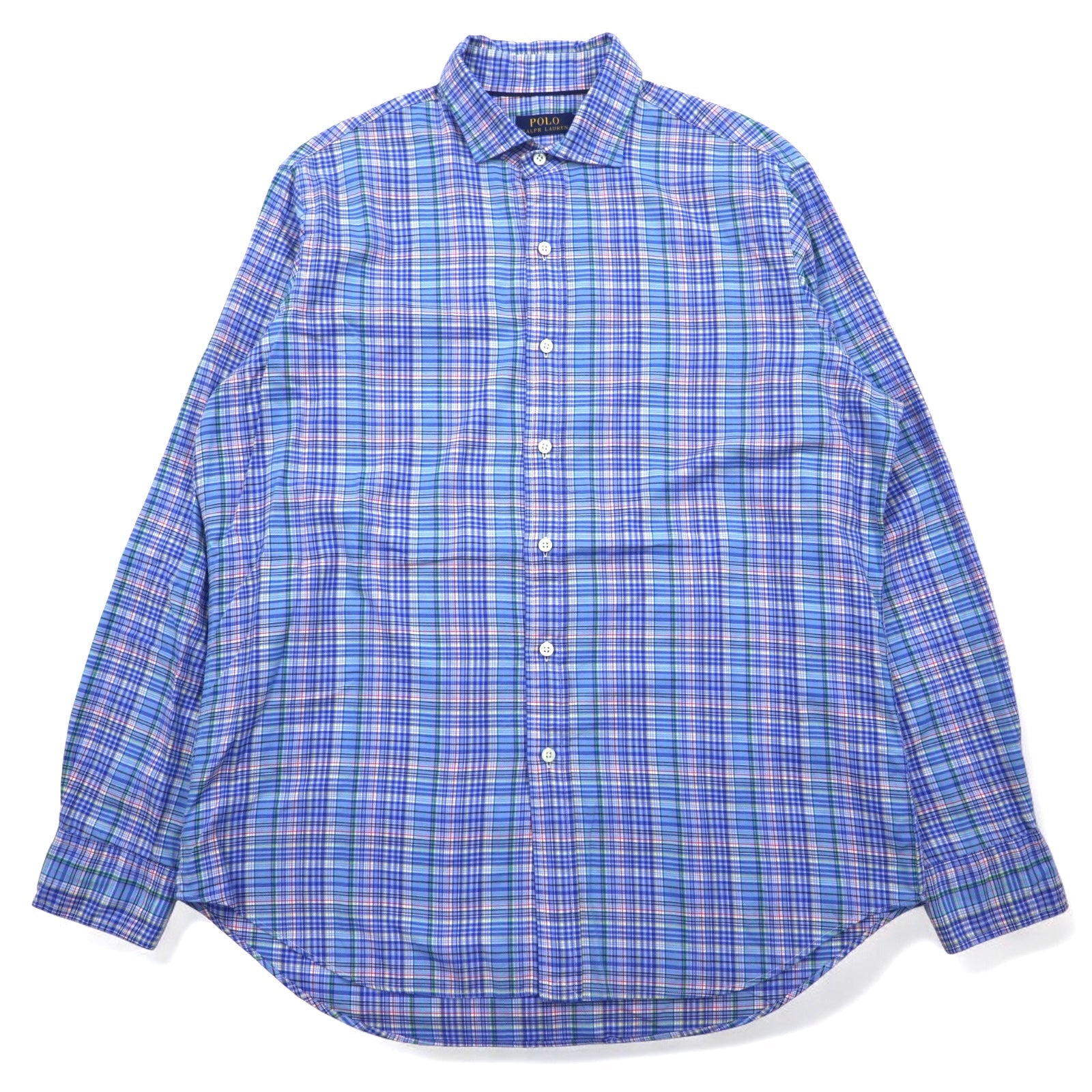 POLO RALPH LAUREN Camicia elegente a collo largo L blu scozzese cotone