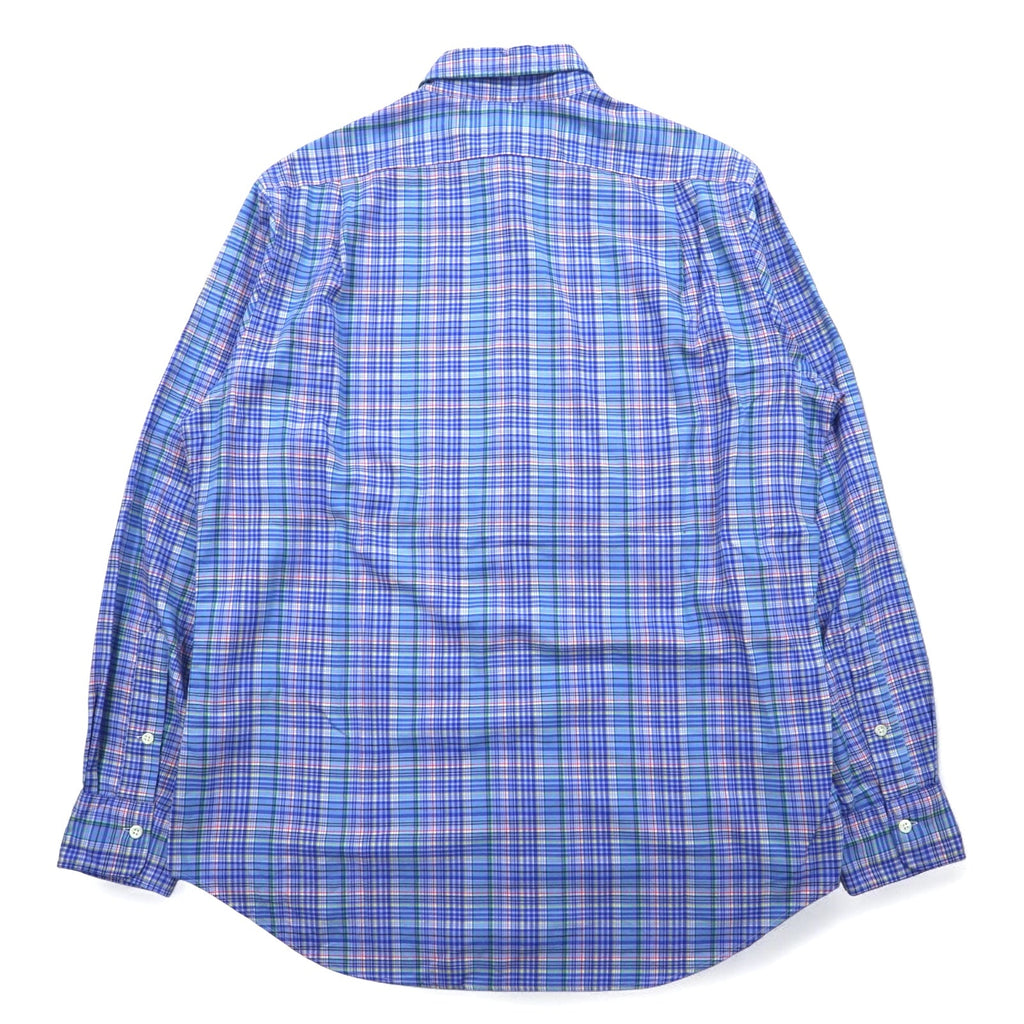 POLO RALPH LAUREN Camicia elegente a collo largo L blu scozzese cotone