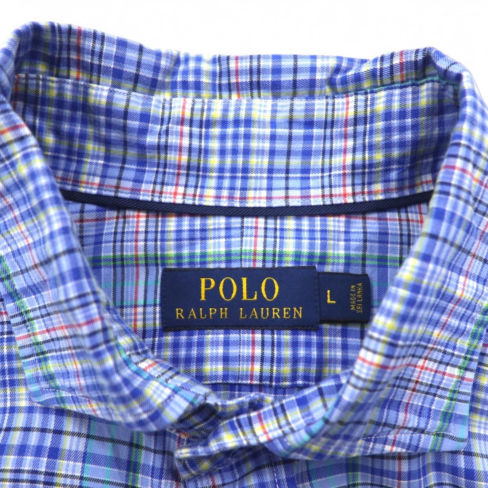 POLO RALPH LAUREN Camicia elegente a collo largo L blu scozzese cotone
