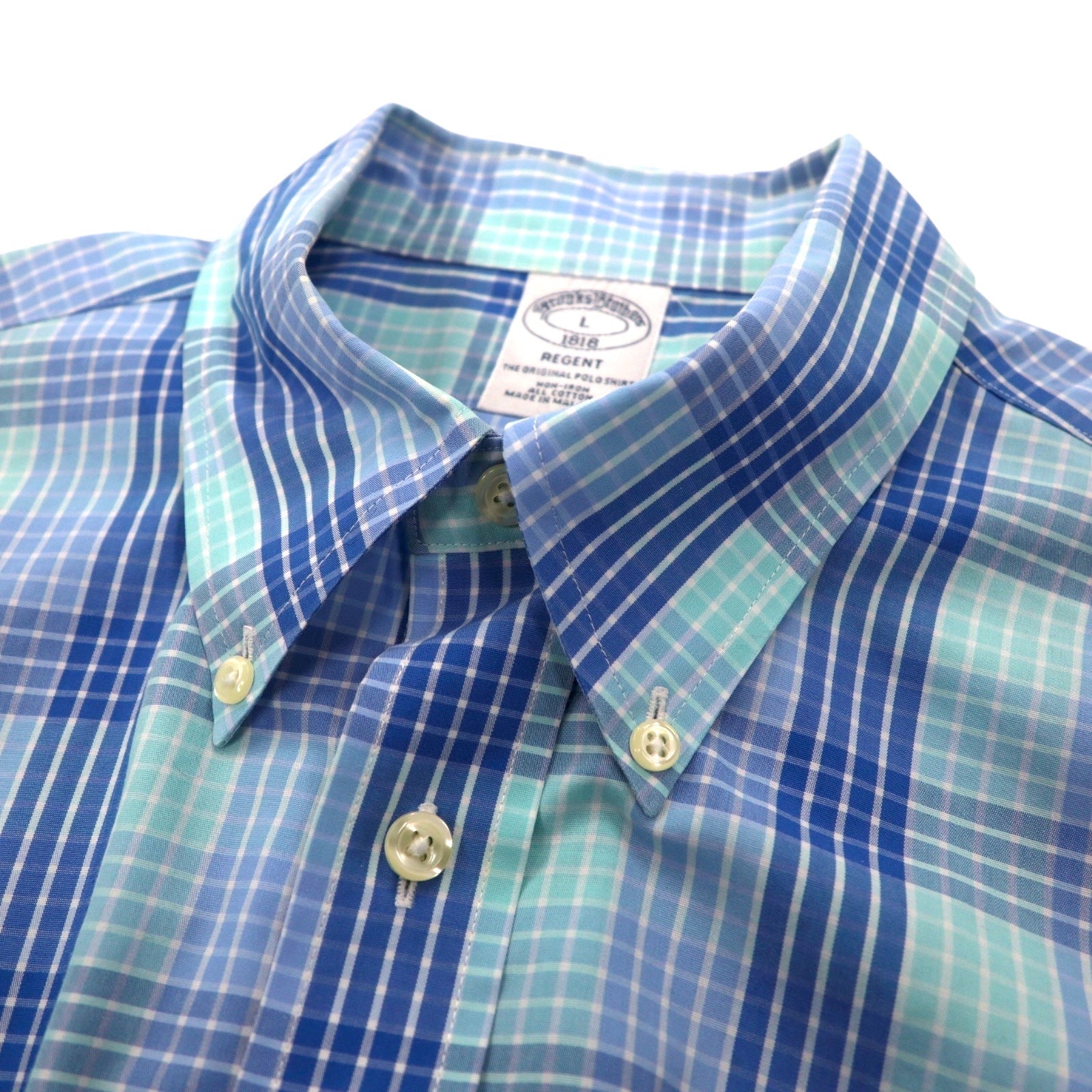 Brooks Brothers REGENT Camicia button-down L a quadri blu in cotone non-iron