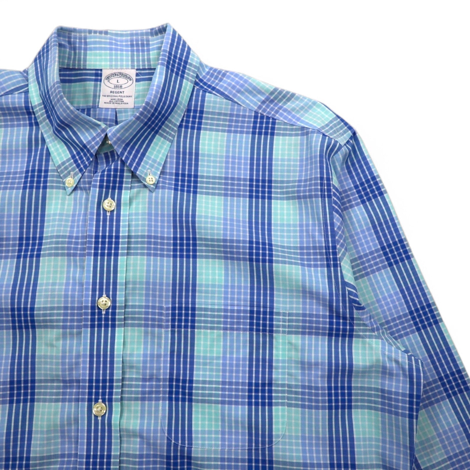 Brooks Brothers REGENT Camicia button-down L a quadri blu in cotone non-iron
