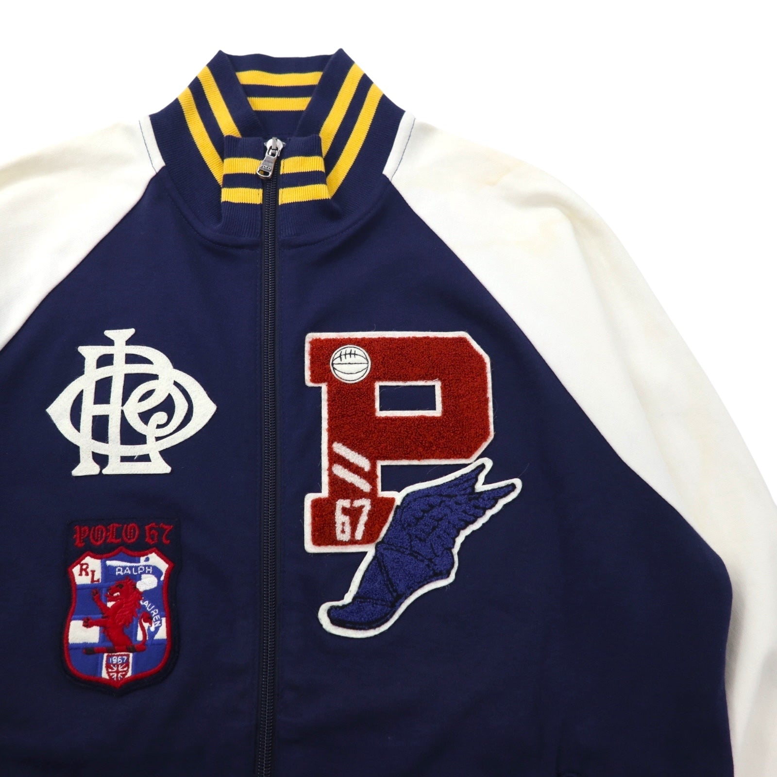 POLO RALPH LAUREN ウイングフット Pワッペン トラックジャケット スタジャン ジャージ M ネイビー コットン