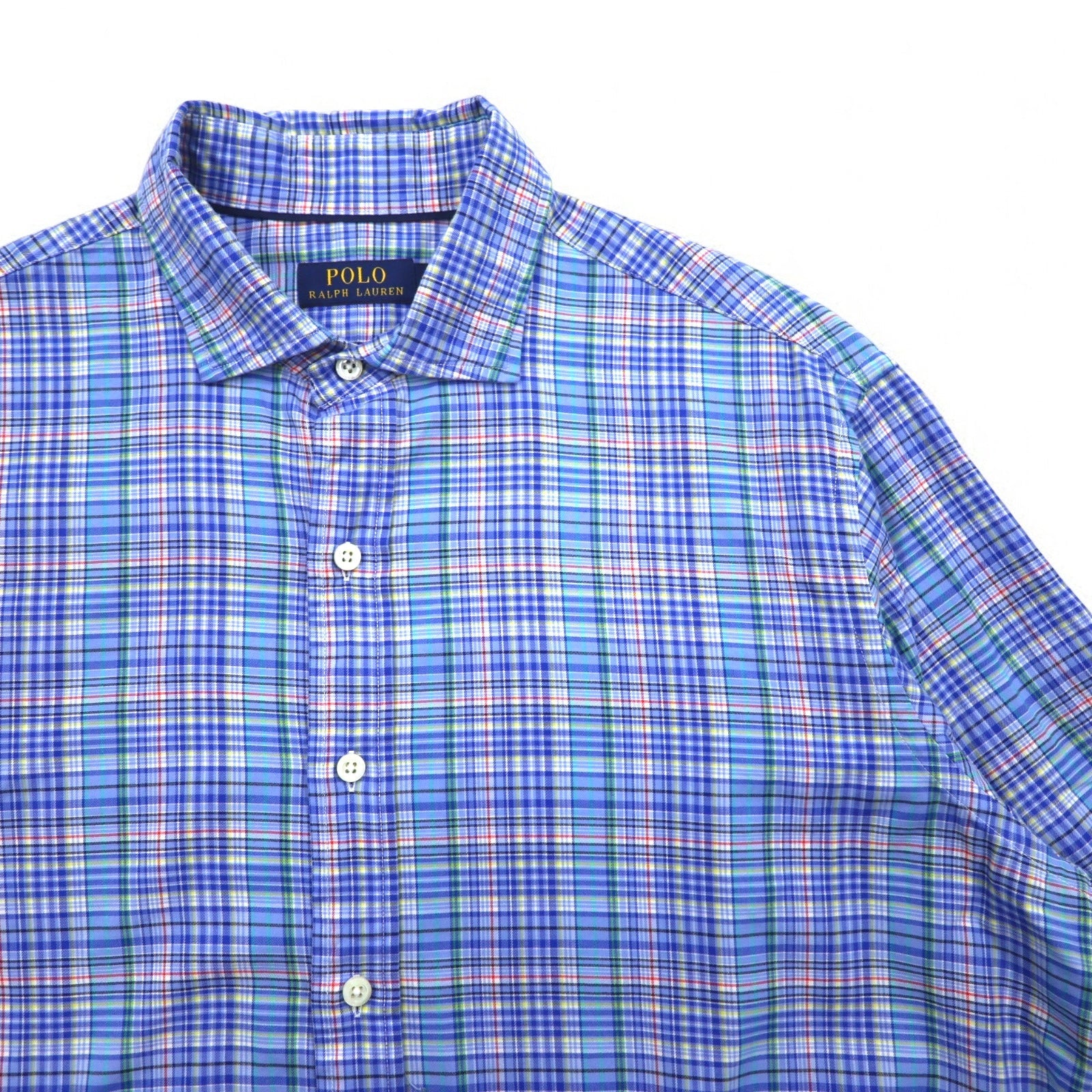 POLO RALPH LAUREN Camicia elegente a collo largo L blu scozzese cotone