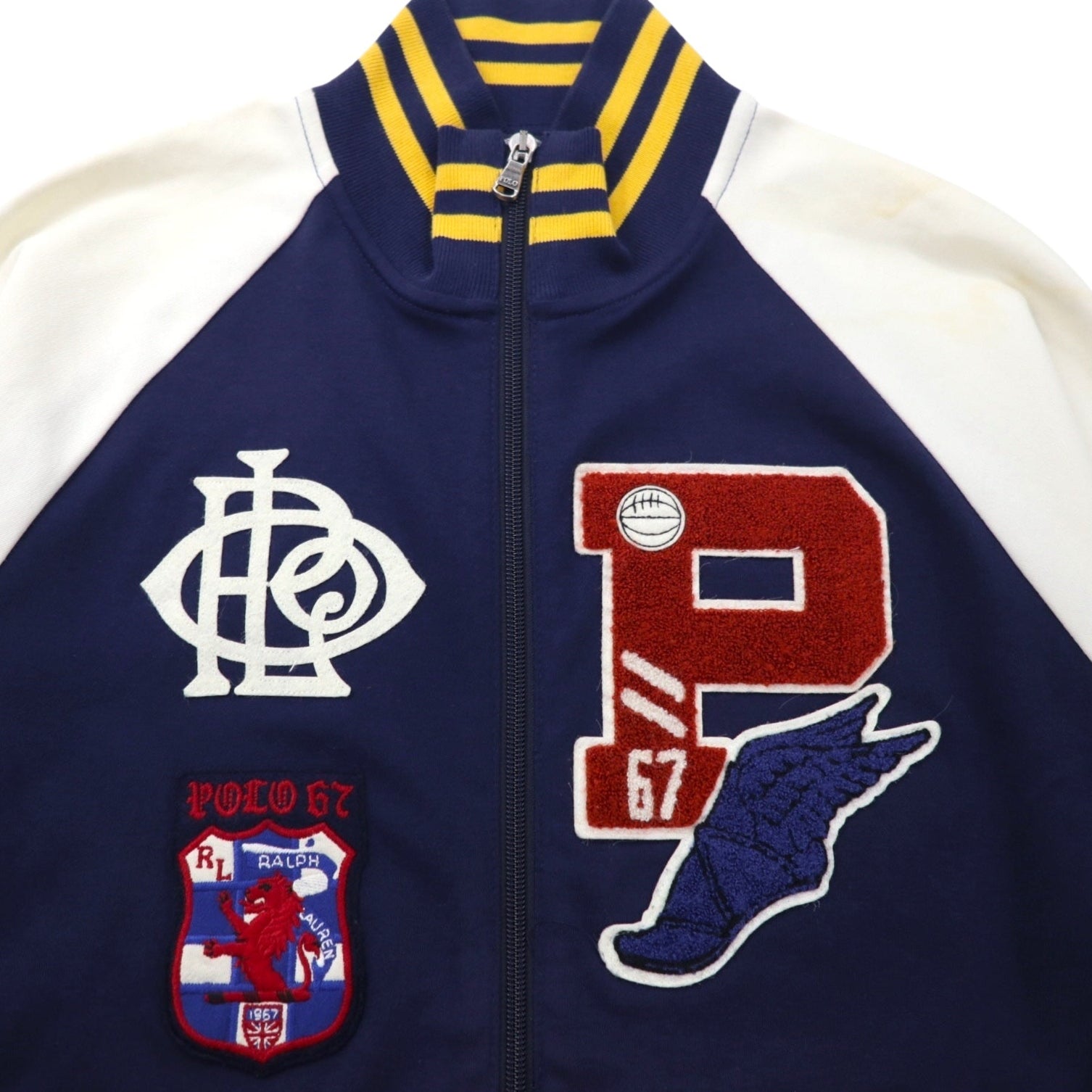 POLO RALPH LAUREN ウイングフット Pワッペン トラックジャケット スタジャン ジャージ M ネイビー コットン