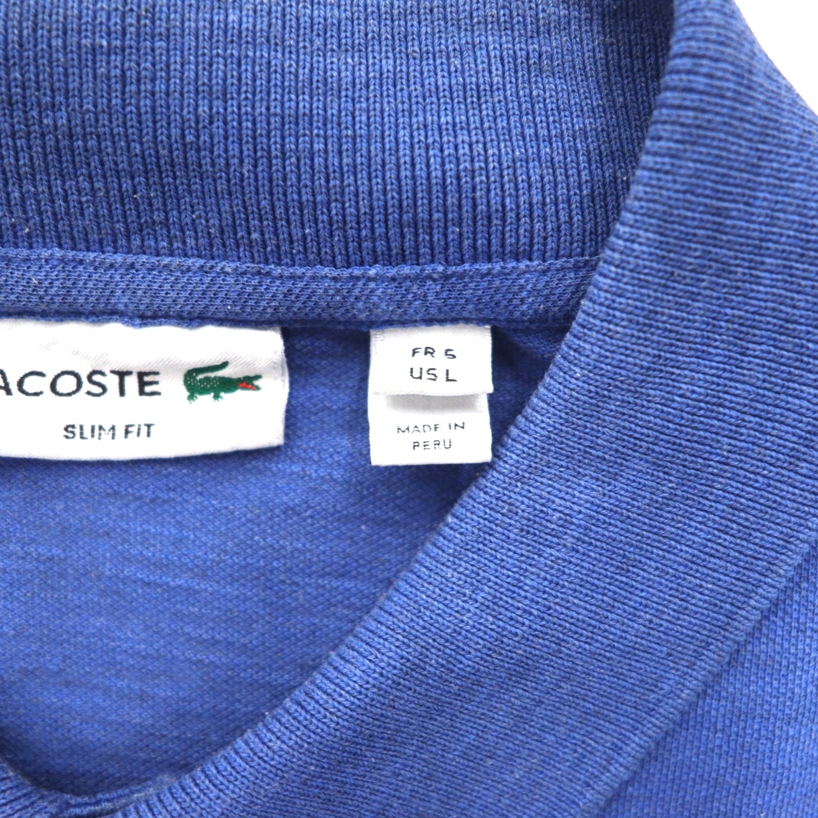 LACOSTE スリムフィット ポロシャツ L ブルー 鹿の子 SLIM FIT ワンポイントロゴ FA10269 ペルー製